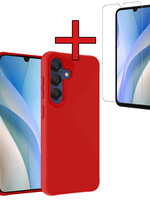 BTH BTH Samsung Galaxy A15 Hoesje Siliconen Met Screenprotector - Rood