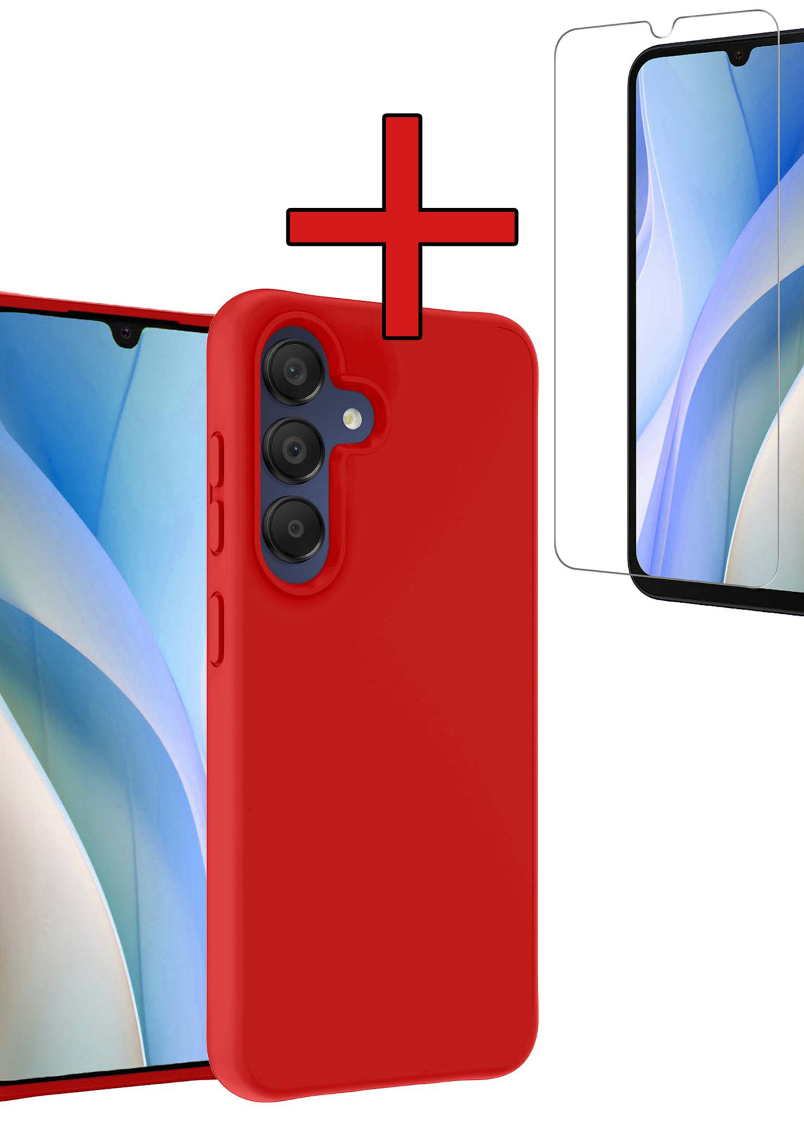 BTH Hoesje Geschikt voor Samsung A15 Hoesje Siliconen Case Hoes Met Screenprotector - Hoes Geschikt voor Samsung Galaxy A15 Hoes Cover Case - Rood