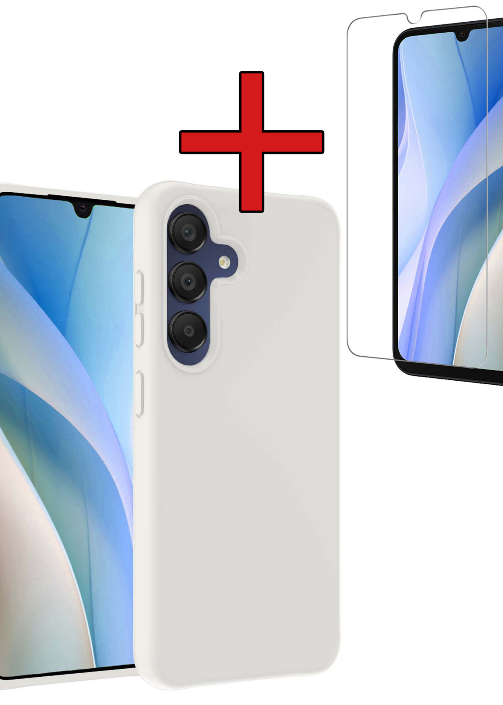 BTH Hoesje Geschikt voor Samsung A15 Hoesje Siliconen Case Hoes Met Screenprotector - Hoes Geschikt voor Samsung Galaxy A15 Hoes Cover Case - Wit