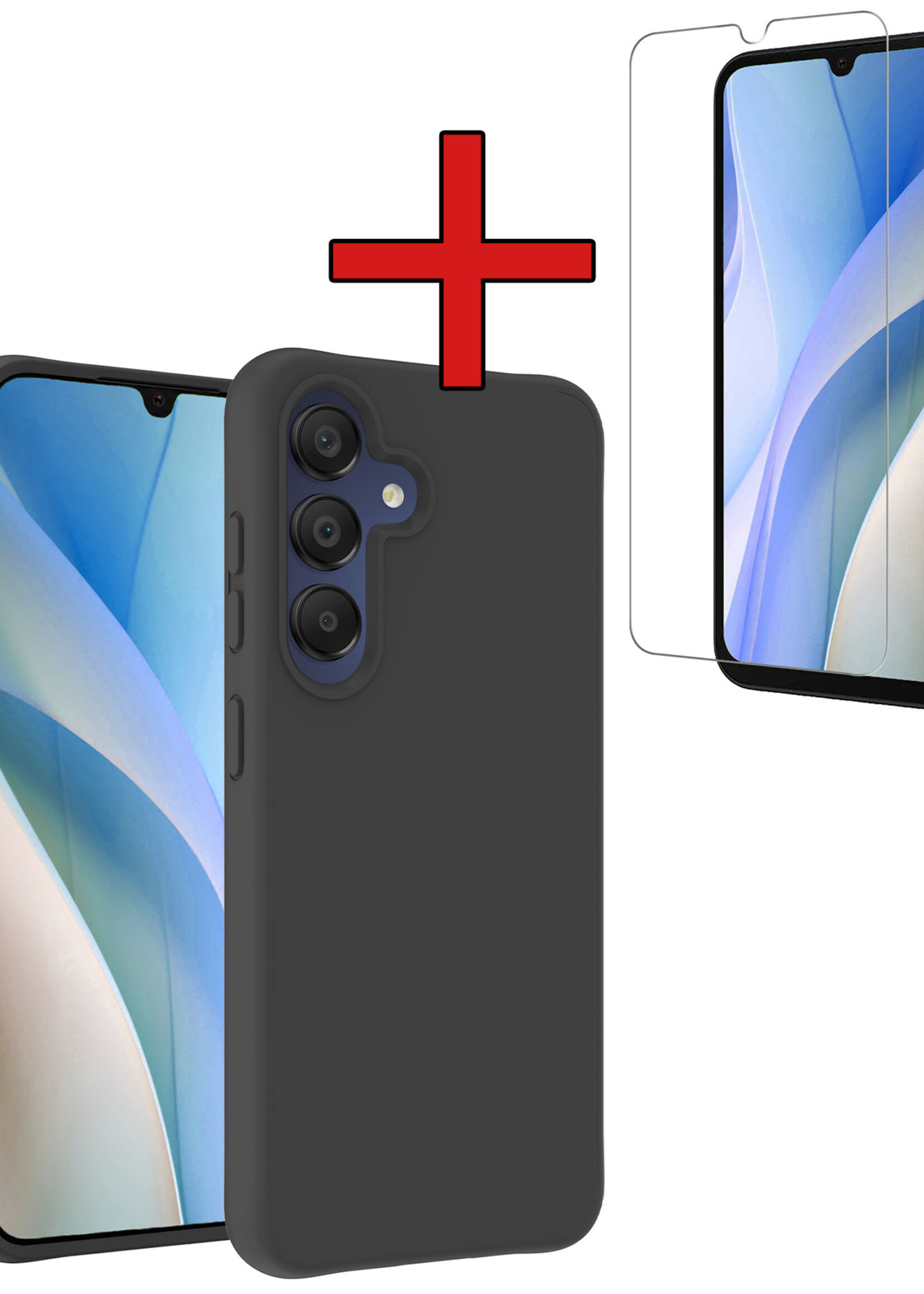 BTH Hoesje Geschikt voor Samsung A15 Hoesje Siliconen Case Hoes Met Screenprotector - Hoes Geschikt voor Samsung Galaxy A15 Hoes Cover Case - Zwart