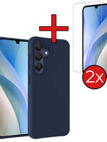 BTH BTH Samsung Galaxy A15 Hoesje Siliconen Met 2x Screenprotector - Donkerblauw