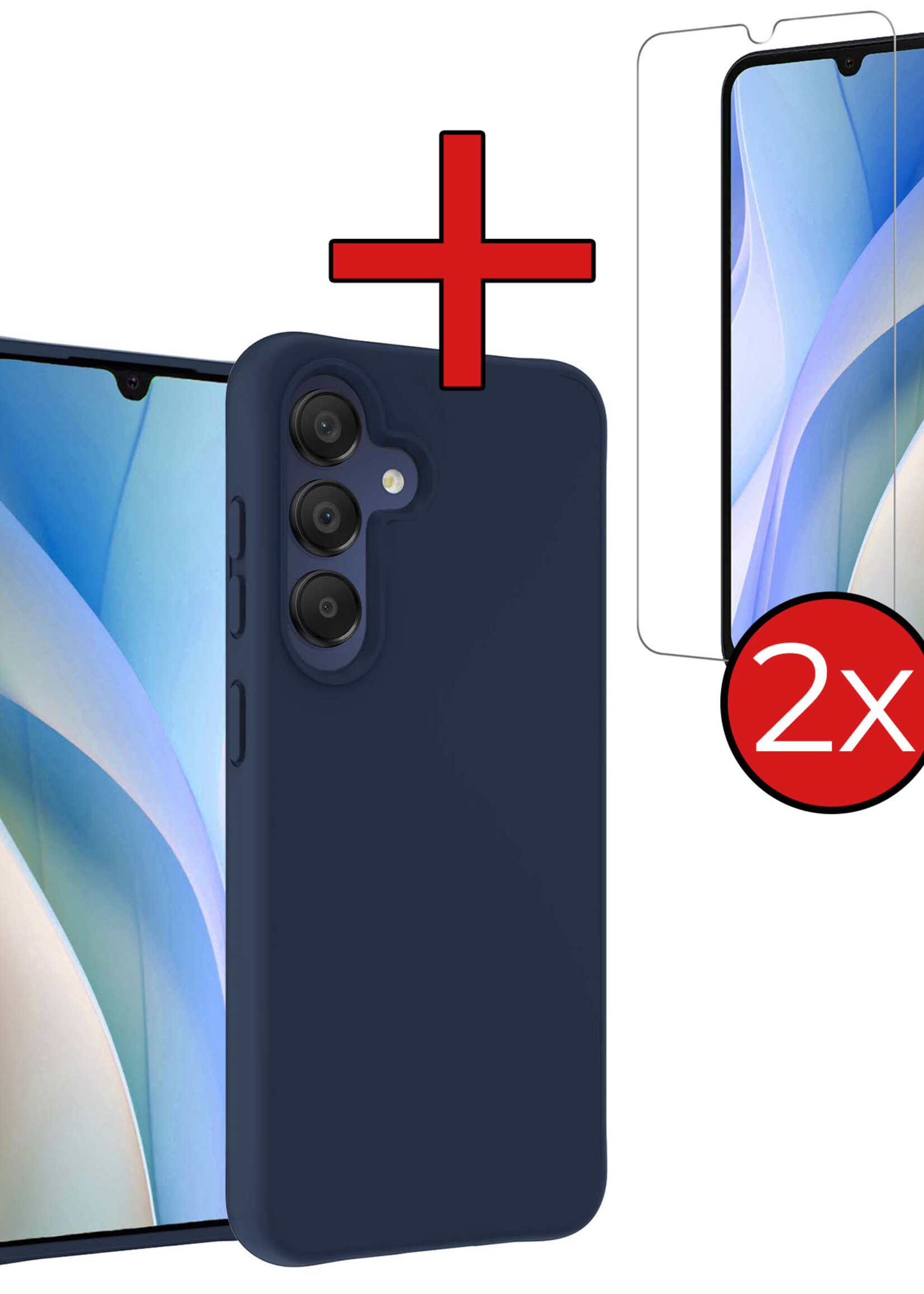 BTH Hoesje Geschikt voor Samsung A15 Hoesje Siliconen Case Hoes Met 2x Screenprotector - Hoes Geschikt voor Samsung Galaxy A15 Hoes Cover Case - Donkerblauw