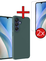 BTH BTH Samsung Galaxy A15 Hoesje Siliconen Met 2x Screenprotector - Donkergroen