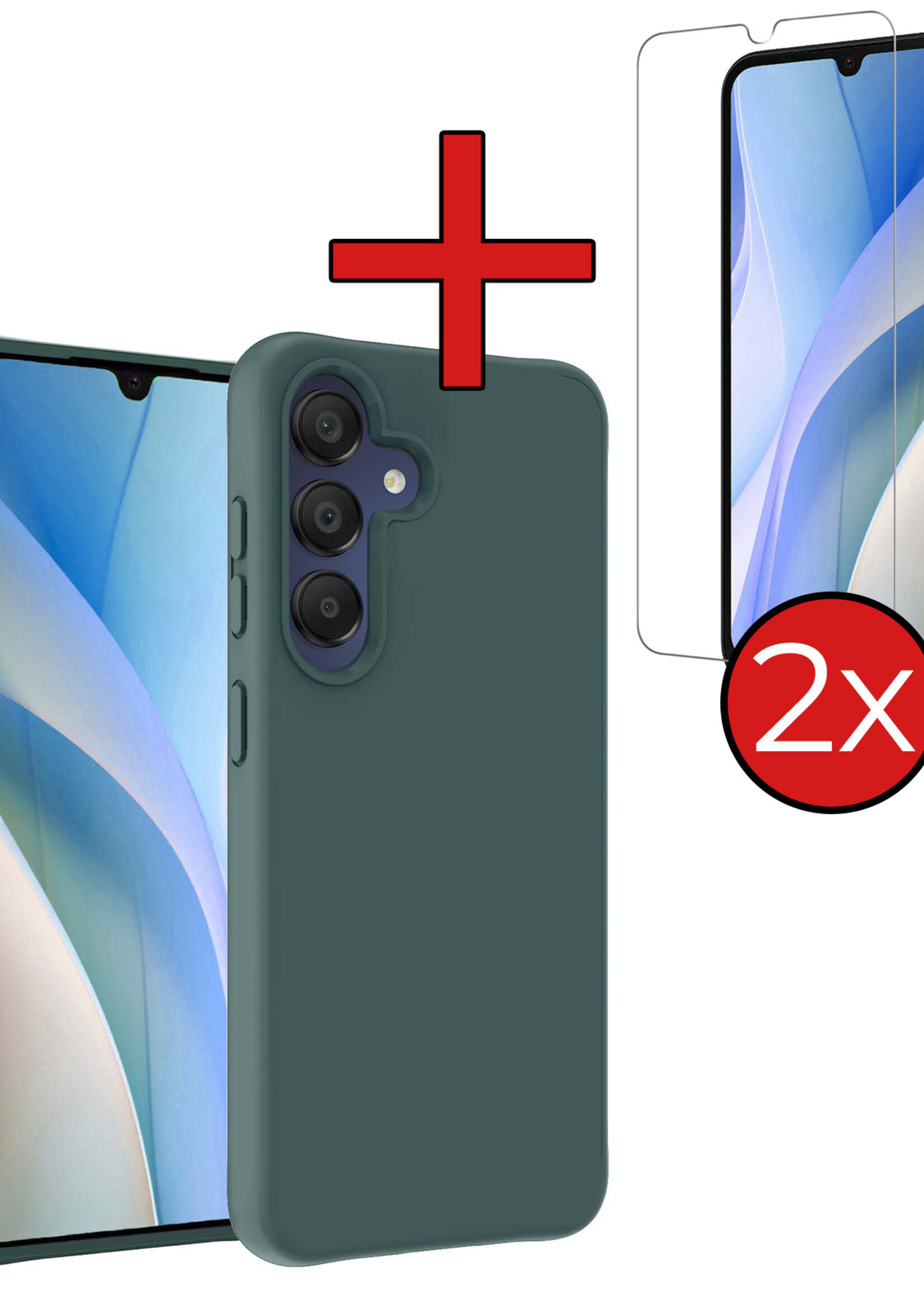 BTH Hoesje Geschikt voor Samsung A15 Hoesje Siliconen Case Hoes Met 2x Screenprotector - Hoes Geschikt voor Samsung Galaxy A15 Hoes Cover Case - Donkergroen