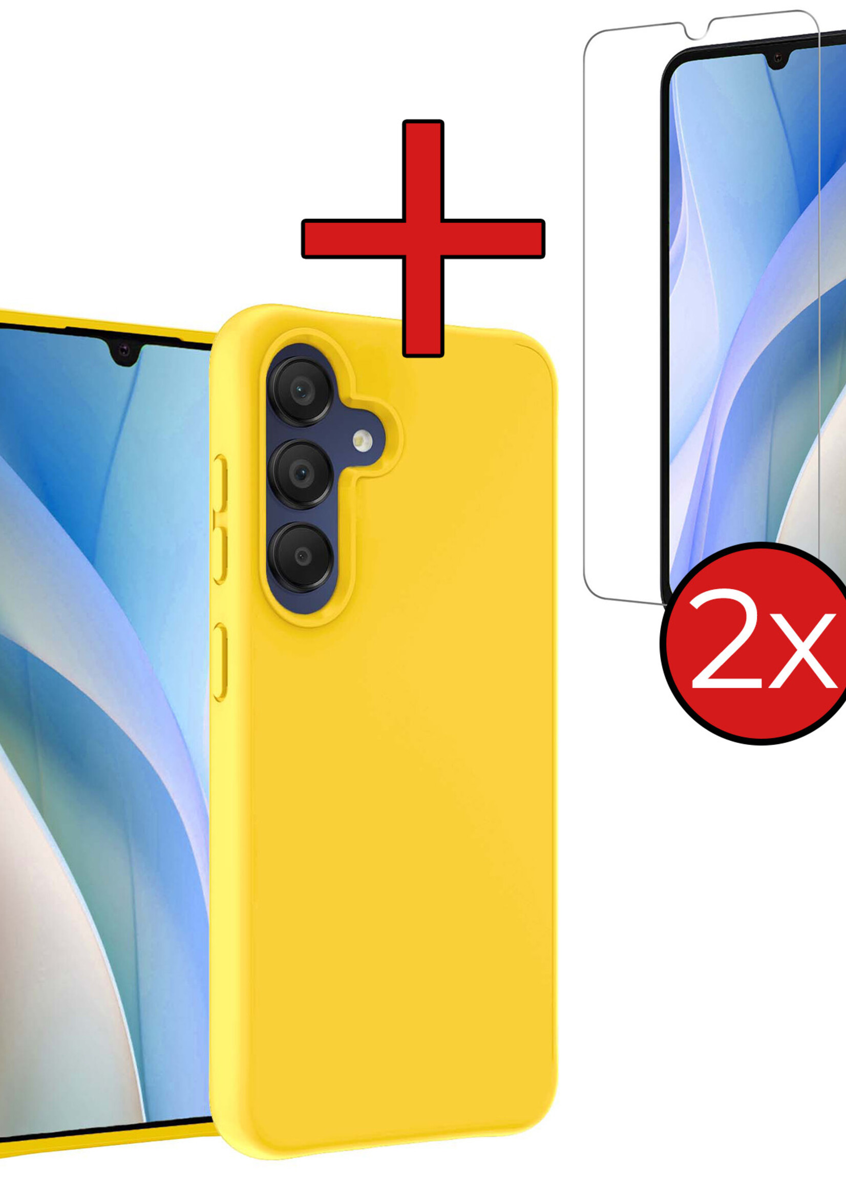 BTH Hoesje Geschikt voor Samsung A15 Hoesje Siliconen Case Hoes Met 2x Screenprotector - Hoes Geschikt voor Samsung Galaxy A15 Hoes Cover Case - Geel