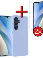 BTH BTH Samsung Galaxy A15 Hoesje Siliconen Met 2x Screenprotector - Lichtblauw
