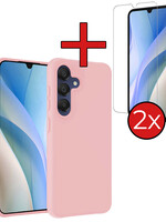 BTH BTH Samsung Galaxy A15 Hoesje Siliconen Met 2x Screenprotector - Lichtroze