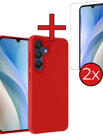 BTH BTH Samsung Galaxy A15 Hoesje Siliconen Met 2x Screenprotector - Rood