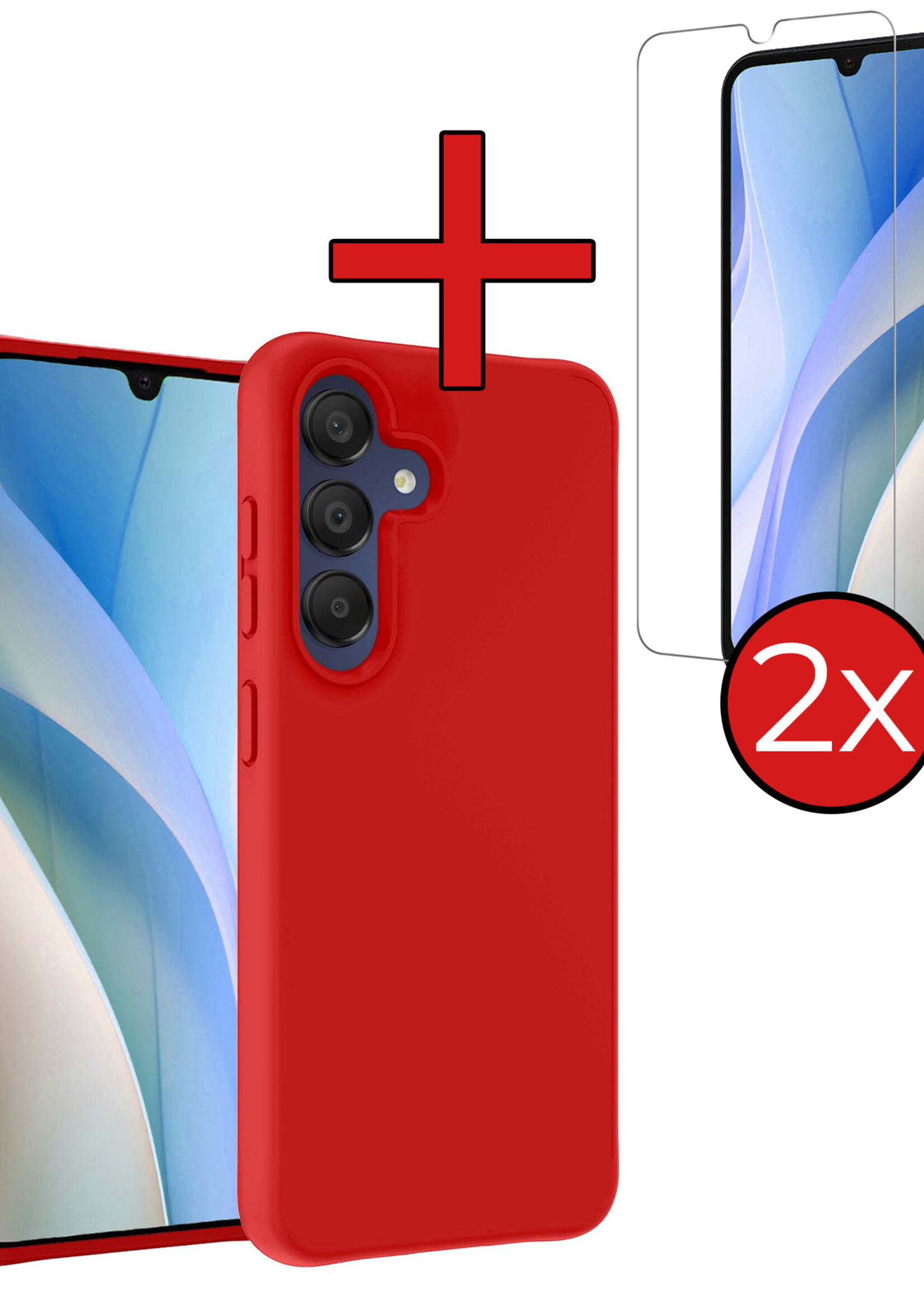 BTH Hoesje Geschikt voor Samsung A15 Hoesje Siliconen Case Hoes Met 2x Screenprotector - Hoes Geschikt voor Samsung Galaxy A15 Hoes Cover Case - Rood