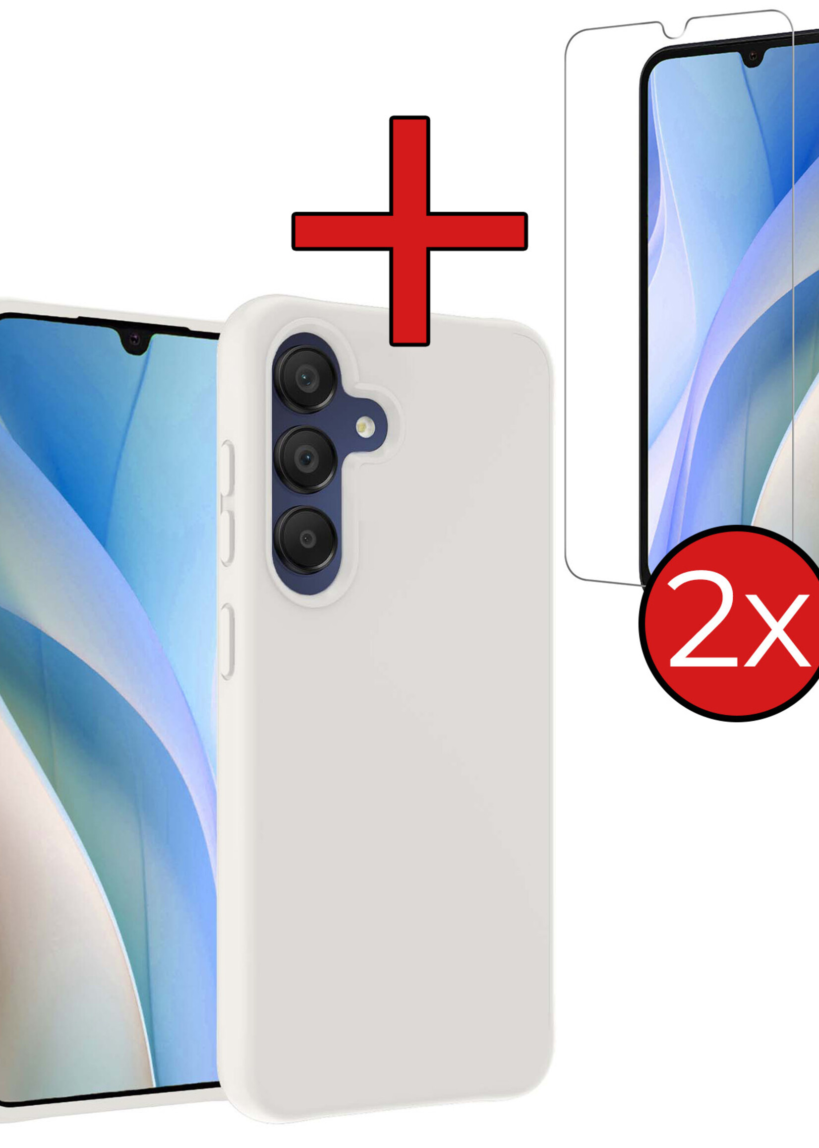 BTH Hoesje Geschikt voor Samsung A15 Hoesje Siliconen Case Hoes Met 2x Screenprotector - Hoes Geschikt voor Samsung Galaxy A15 Hoes Cover Case - Wit