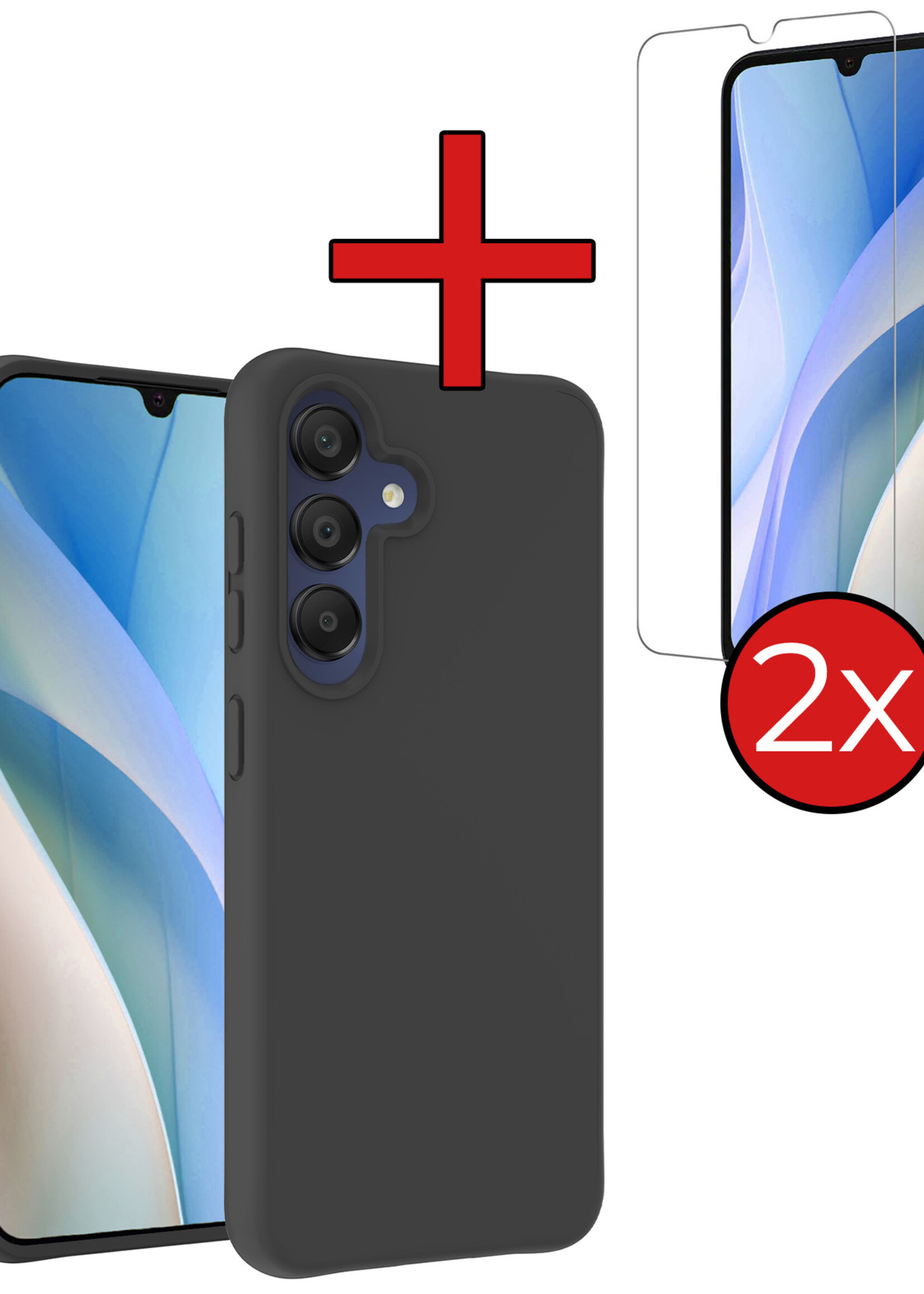 BTH Hoesje Geschikt voor Samsung A15 Hoesje Siliconen Case Hoes Met 2x Screenprotector - Hoes Geschikt voor Samsung Galaxy A15 Hoes Cover Case - Zwart
