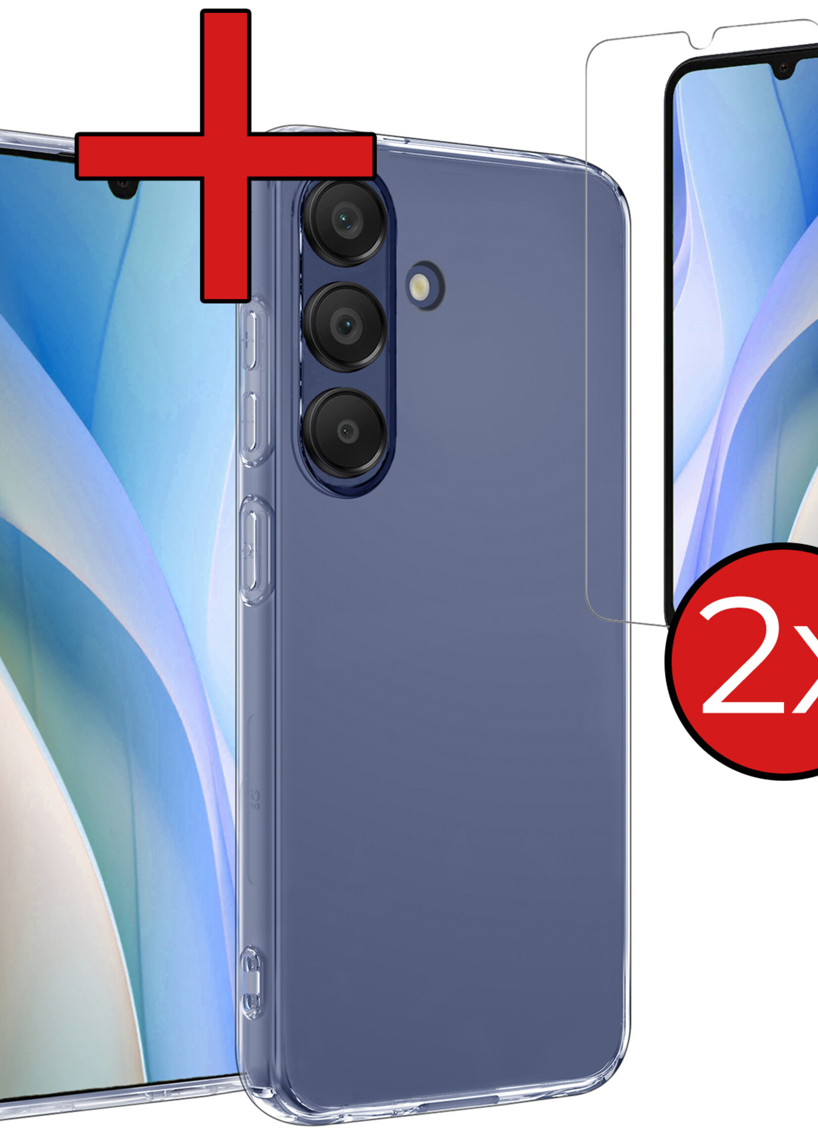 BTH Hoesje Geschikt voor Samsung A15 Hoesje Siliconen Case Hoes Met 2x Screenprotector - Hoes Geschikt voor Samsung Galaxy A15 Hoes Cover Case - Transparant