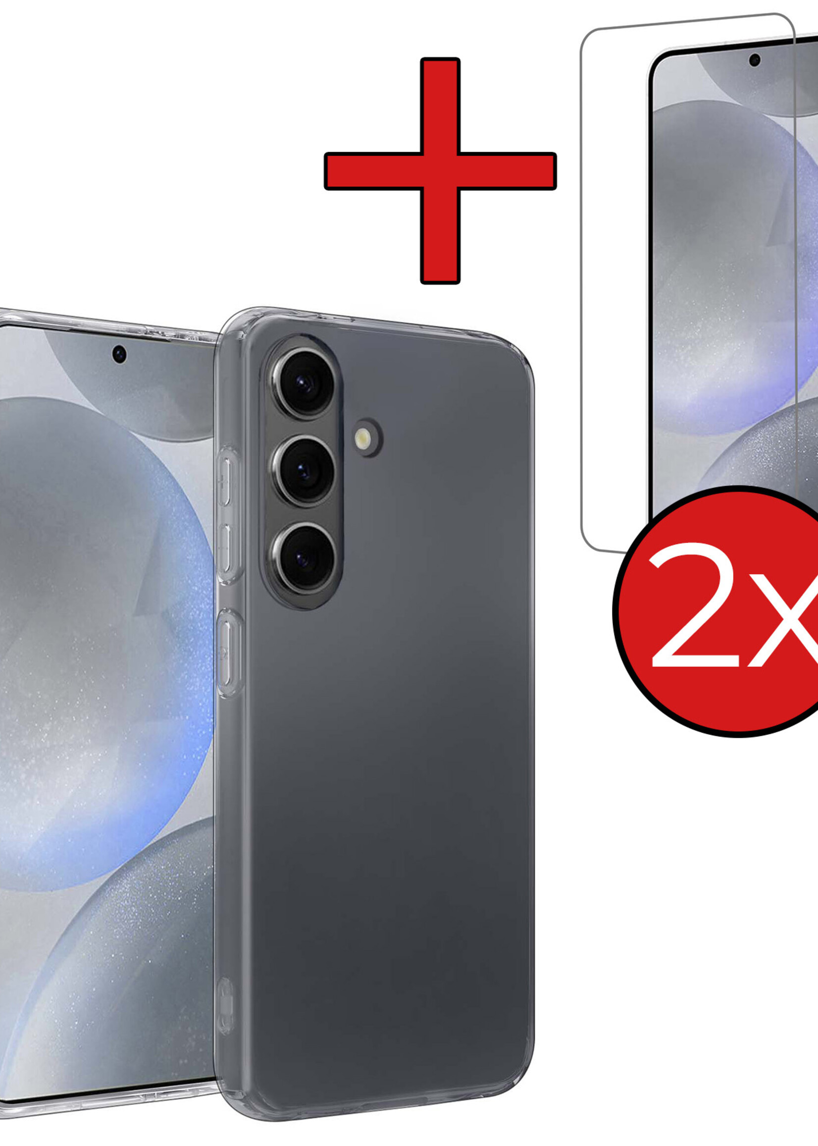 BTH Hoesje Geschikt voor Samsung S24 Hoesje Siliconen Case Hoes Met 2x Screenprotector - Hoes Geschikt voor Samsung Galaxy S24 Hoes Cover Case - Transparant