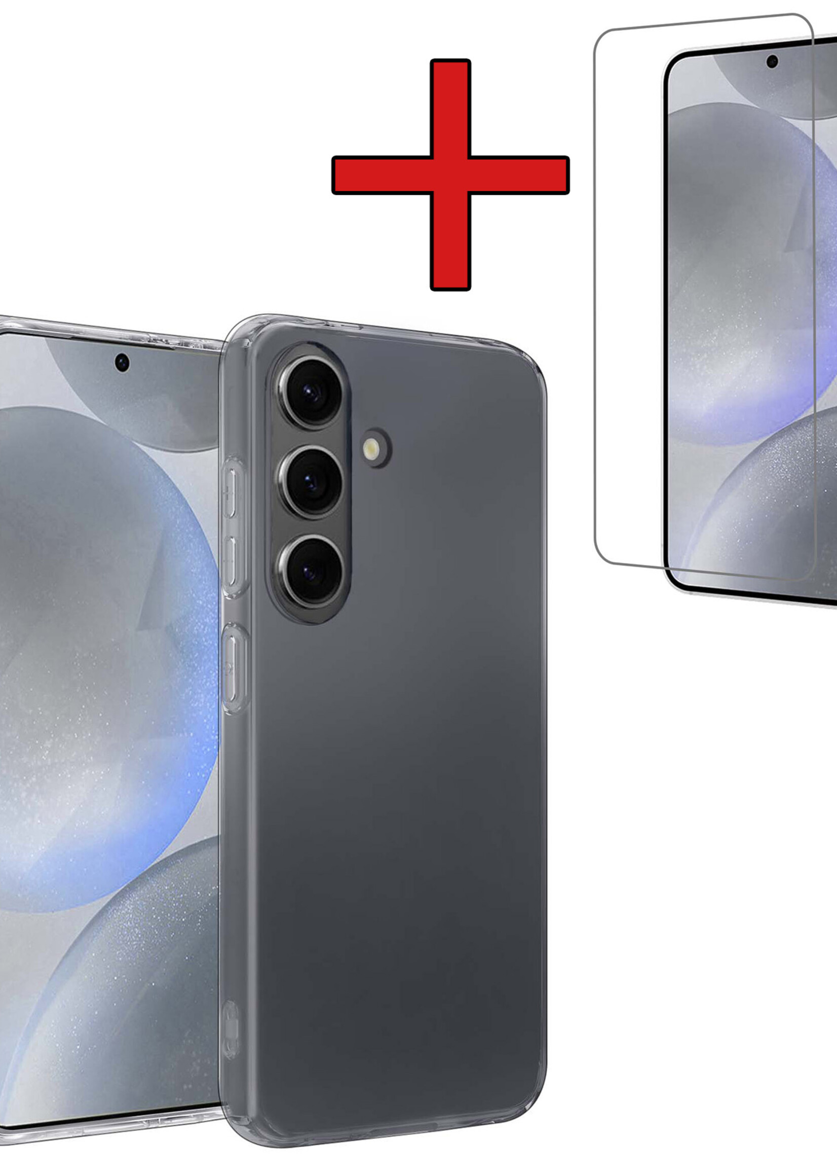 BTH Hoesje Geschikt voor Samsung S24 Plus Hoesje Siliconen Case Hoes Met Screenprotector - Hoes Geschikt voor Samsung Galaxy S24 Plus Hoes Cover Case - Transparant
