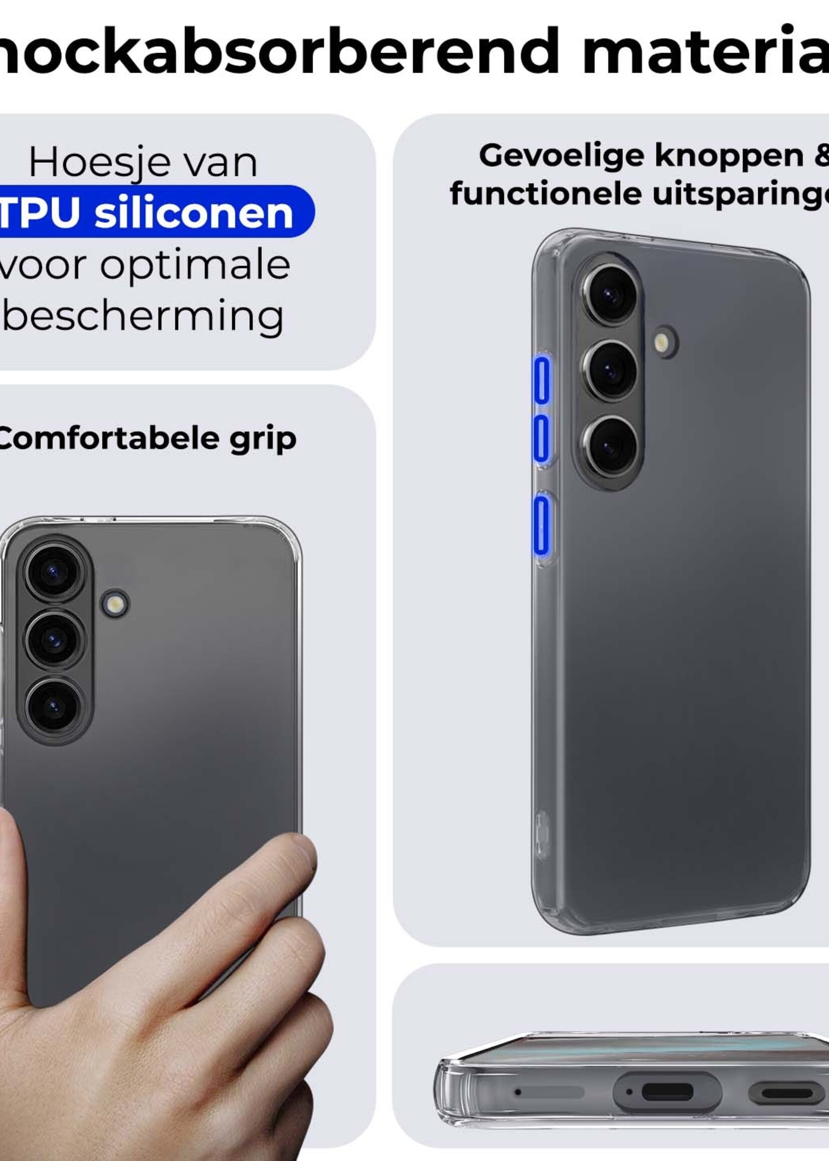 BTH Hoesje Geschikt voor Samsung S24 Plus Hoesje Siliconen Case Hoes Met Screenprotector - Hoes Geschikt voor Samsung Galaxy S24 Plus Hoes Cover Case - Transparant