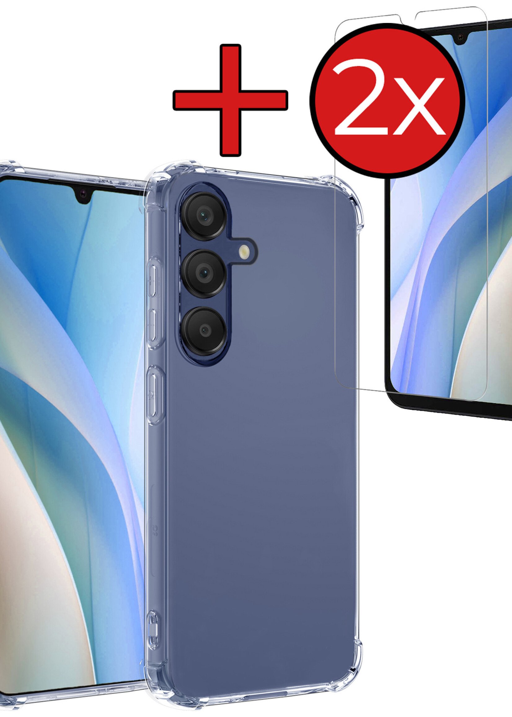 BTH Hoesje Geschikt voor Samsung A15 Hoesje Siliconen Shock Proof Case Hoes Met 2x Screenprotector - Hoes Geschikt voor Samsung Galaxy A15 Hoes Cover Case Shockproof - Transparant