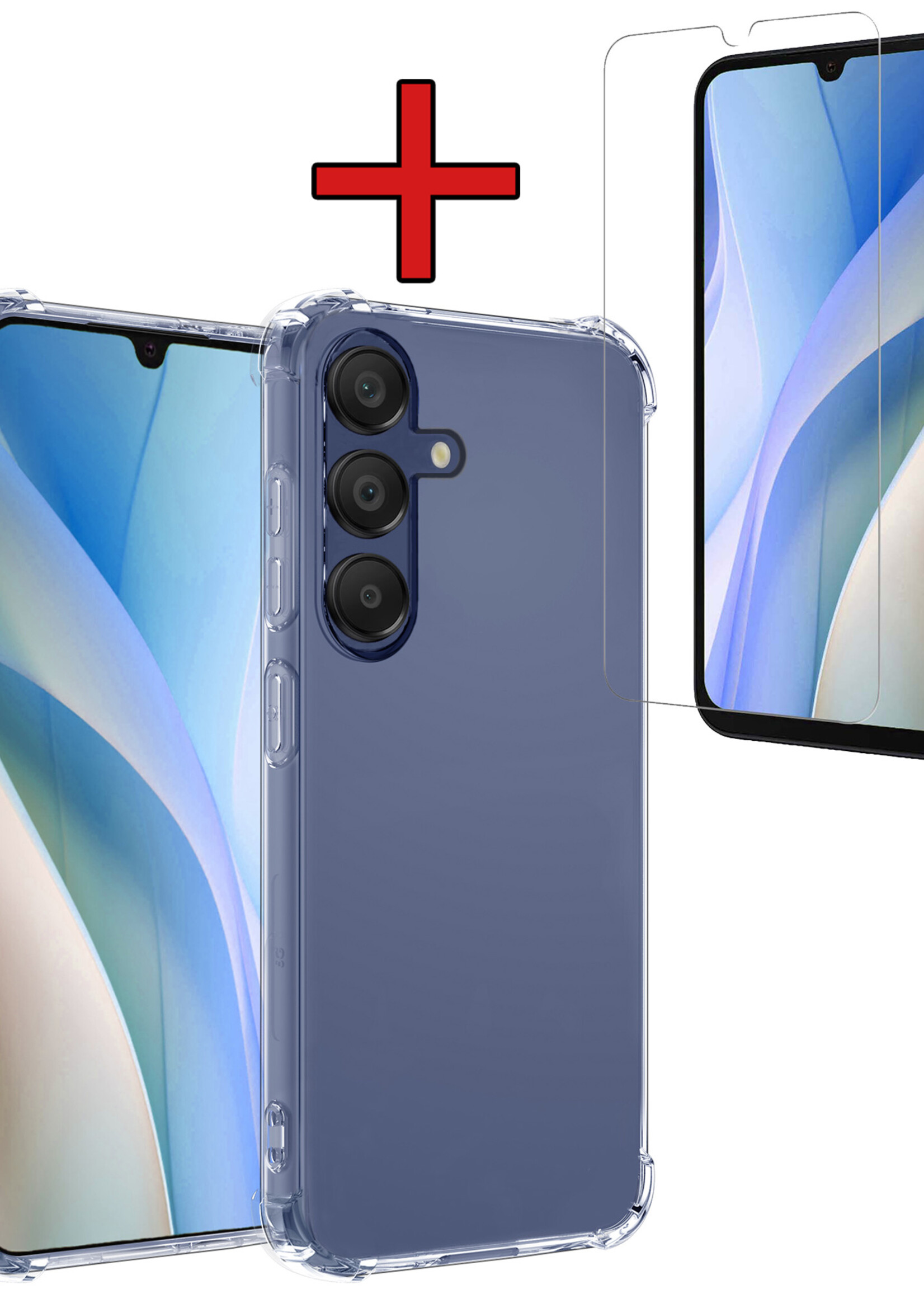 BTH Hoesje Geschikt voor Samsung A15 Hoesje Siliconen Shock Proof Case Hoes Met Screenprotector - Hoes Geschikt voor Samsung Galaxy A15 Hoes Cover Case Shockproof - Transparant