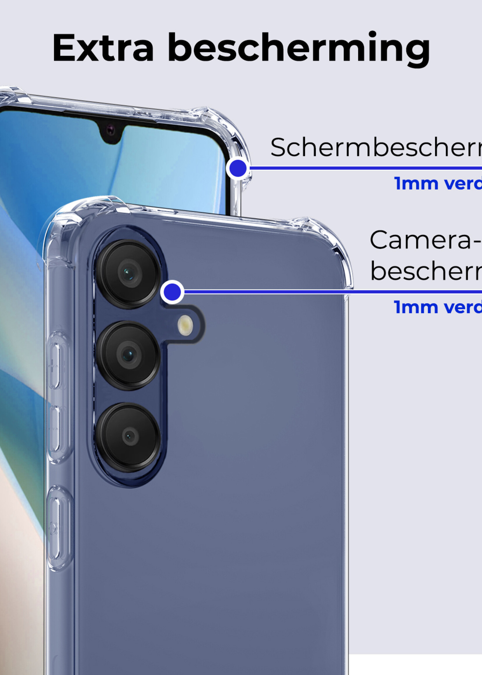 BTH Hoesje Geschikt voor Samsung A15 Hoesje Siliconen Shock Proof Case Hoes Met Screenprotector - Hoes Geschikt voor Samsung Galaxy A15 Hoes Cover Case Shockproof - Transparant