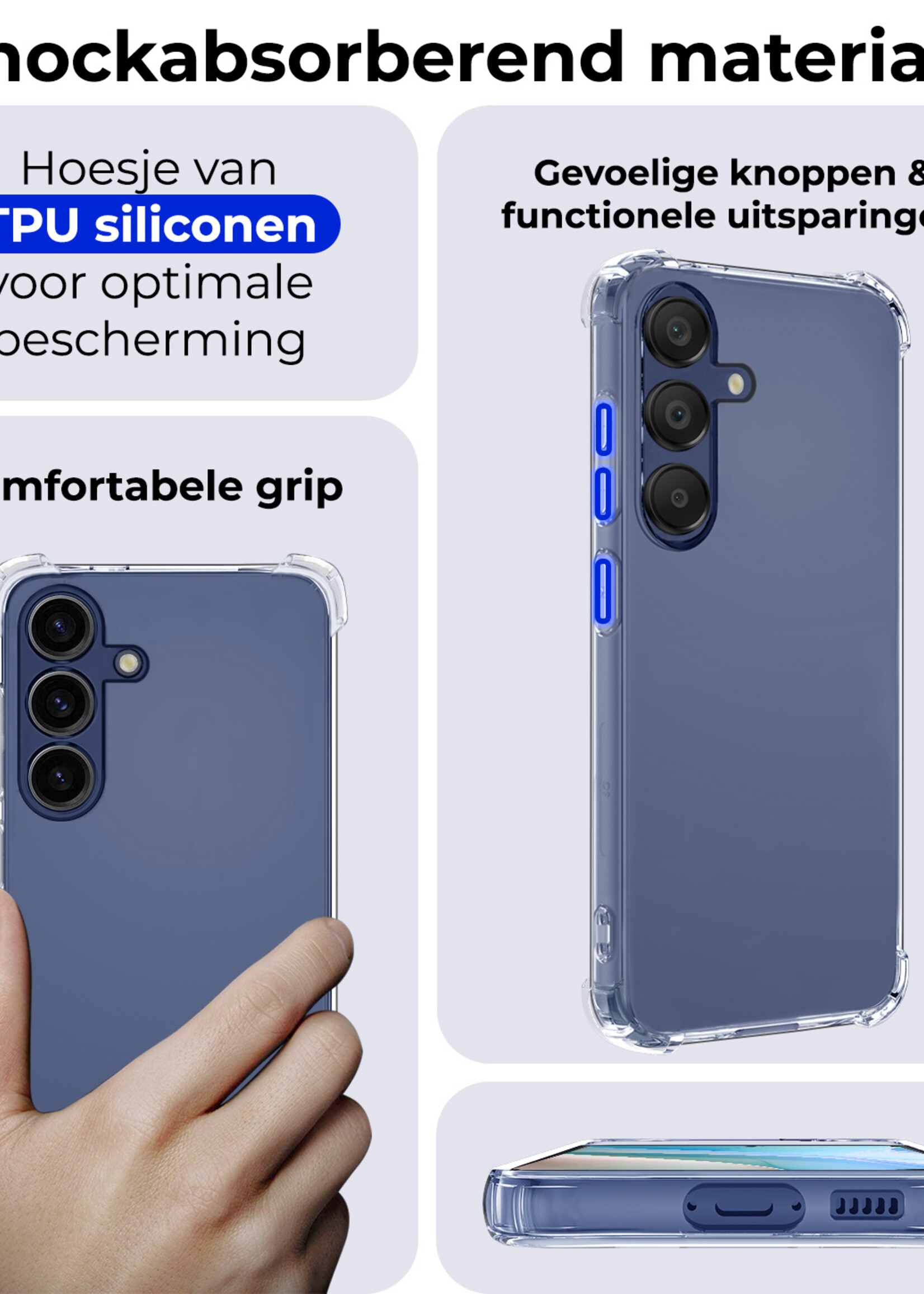 BTH Hoesje Geschikt voor Samsung A15 Hoesje Siliconen Shock Proof Case Hoes Met Screenprotector - Hoes Geschikt voor Samsung Galaxy A15 Hoes Cover Case Shockproof - Transparant