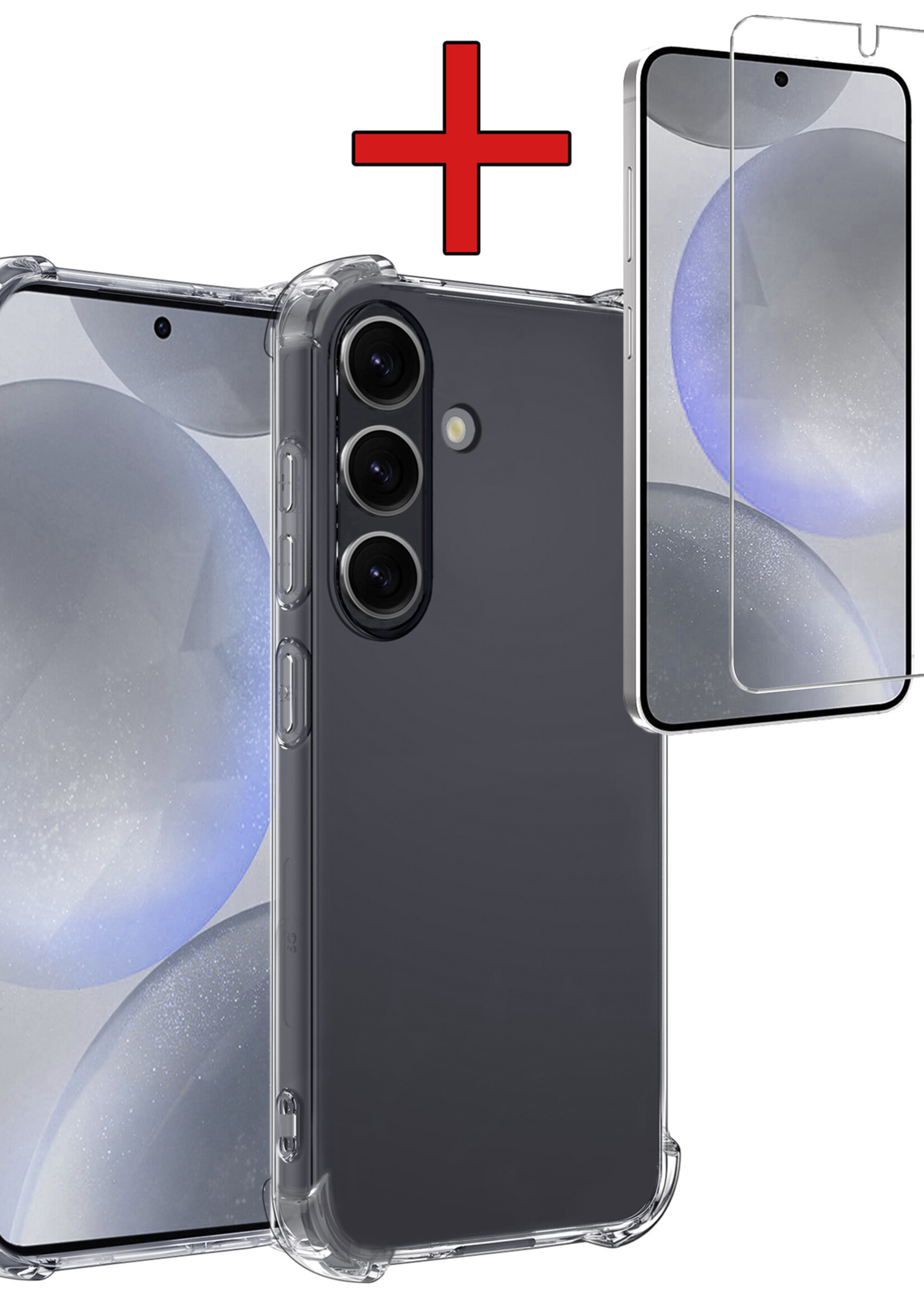 BTH Hoesje Geschikt voor Samsung S24 Plus Hoesje Siliconen Shock Proof Case Hoes Met Screenprotector - Hoes Geschikt voor Samsung Galaxy S24 Plus Hoes Cover Case Shockproof - Transparant
