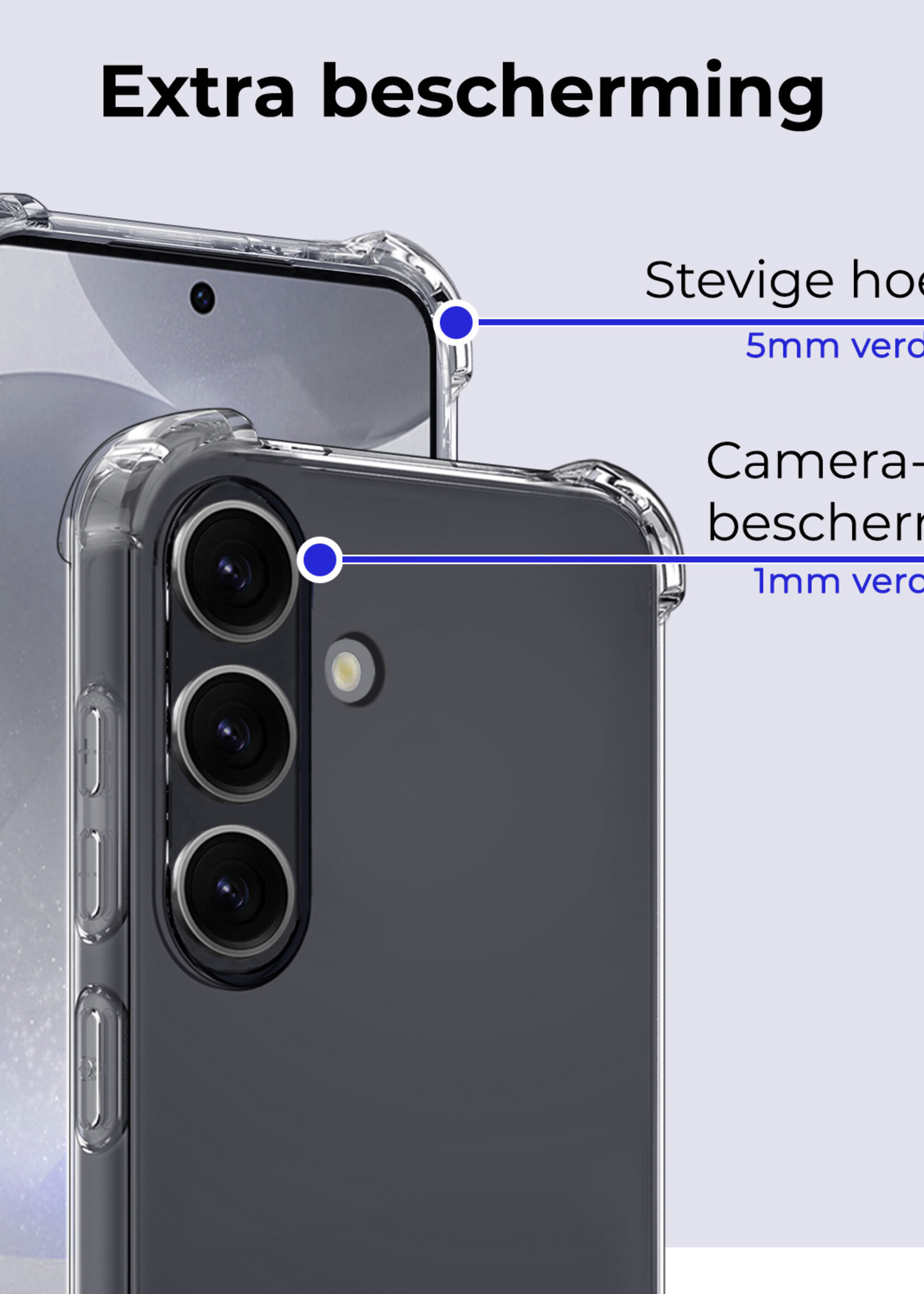 BTH Hoesje Geschikt voor Samsung S24 Hoesje Siliconen Shock Proof Case Hoes Met 2x Screenprotector - Hoes Geschikt voor Samsung Galaxy S24 Hoes Cover Case Shockproof - Transparant