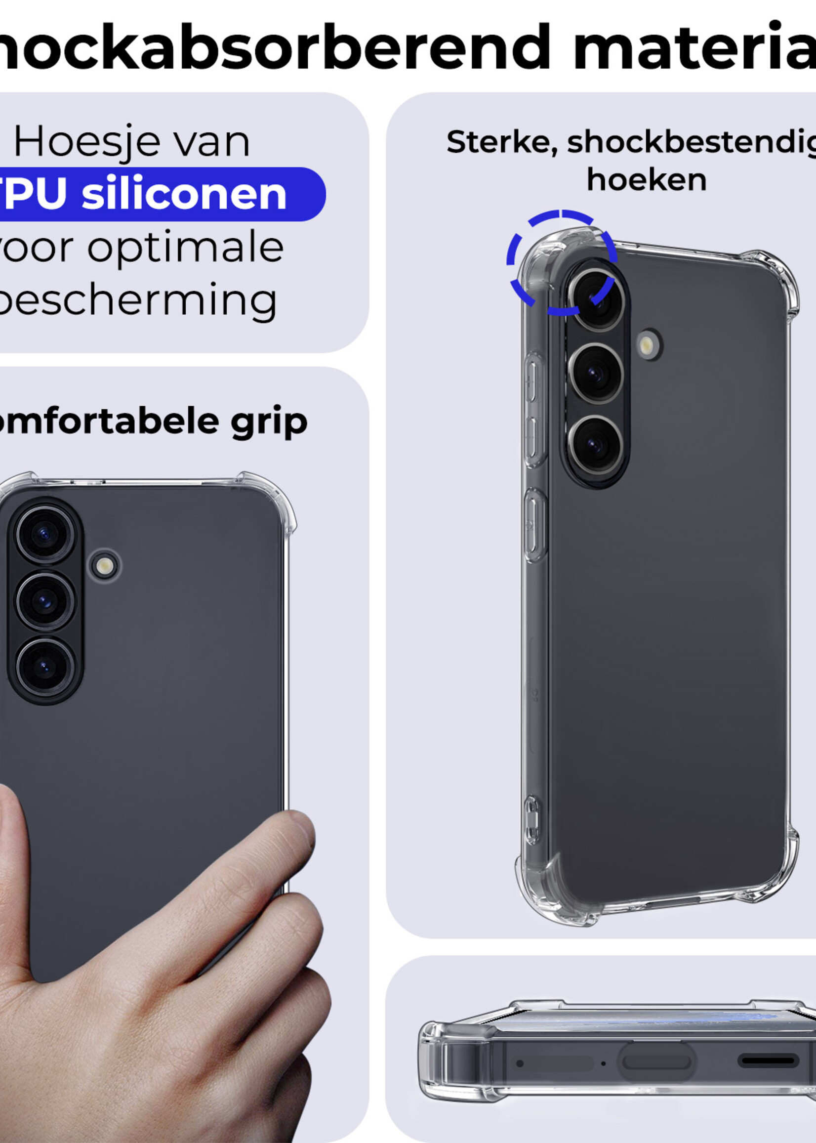 BTH Hoesje Geschikt voor Samsung S24 Hoesje Siliconen Shock Proof Case Hoes Met 2x Screenprotector - Hoes Geschikt voor Samsung Galaxy S24 Hoes Cover Case Shockproof - Transparant