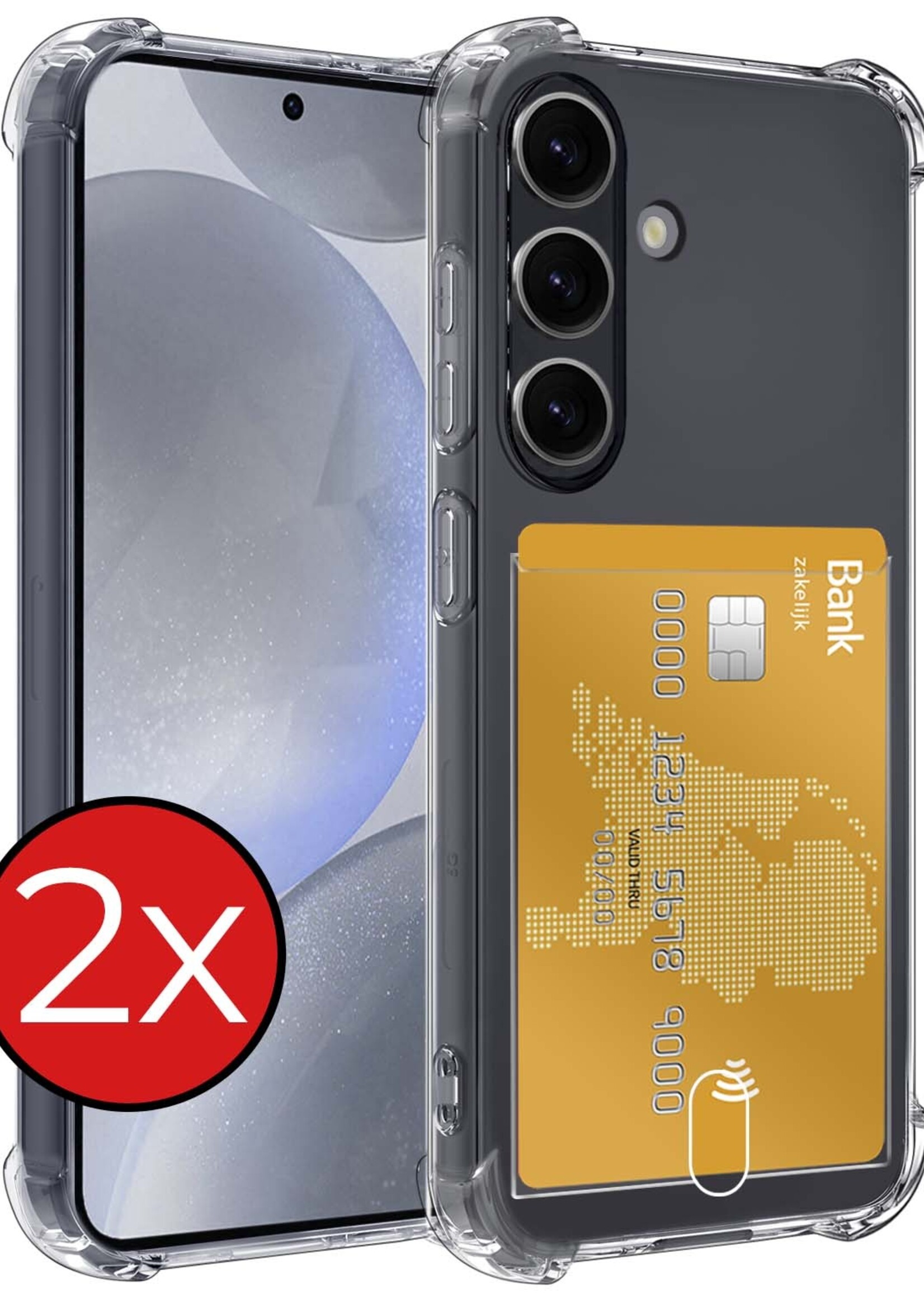 BTH Hoesje Geschikt voor Samsung S24 Plus Hoesje Met Pasjeshouder Siliconen Case Met Kaarthouder - Hoes Geschikt voor Samsung Galaxy S24 Plus Hoesje Shock Proof Case - Transparant - 2 PACK