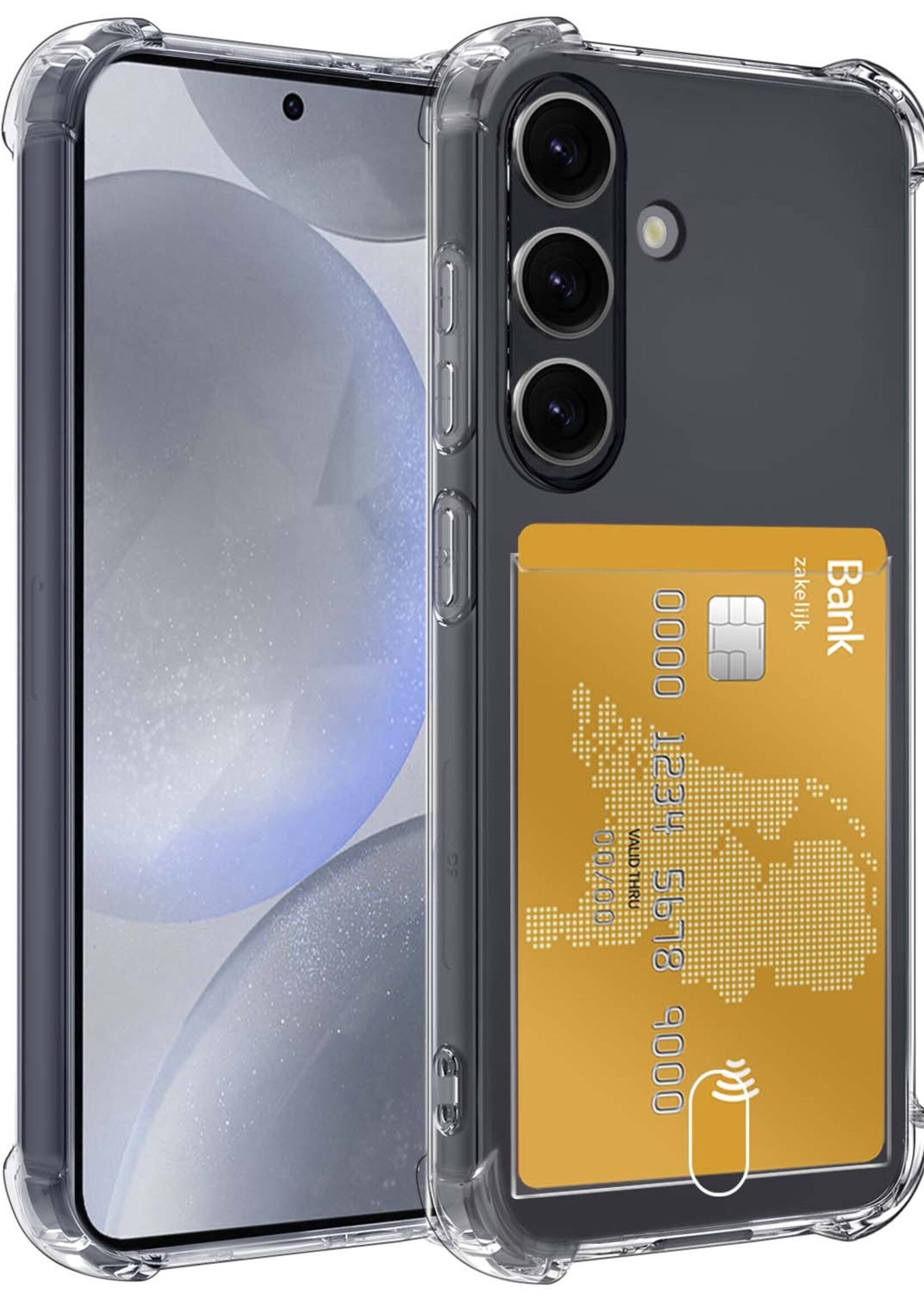 BTH Hoesje Geschikt voor Samsung S24 Plus Hoesje Met Pasjeshouder Siliconen Case Met Kaarthouder - Hoes Geschikt voor Samsung Galaxy S24 Plus Hoesje Shock Proof Case - Transparant