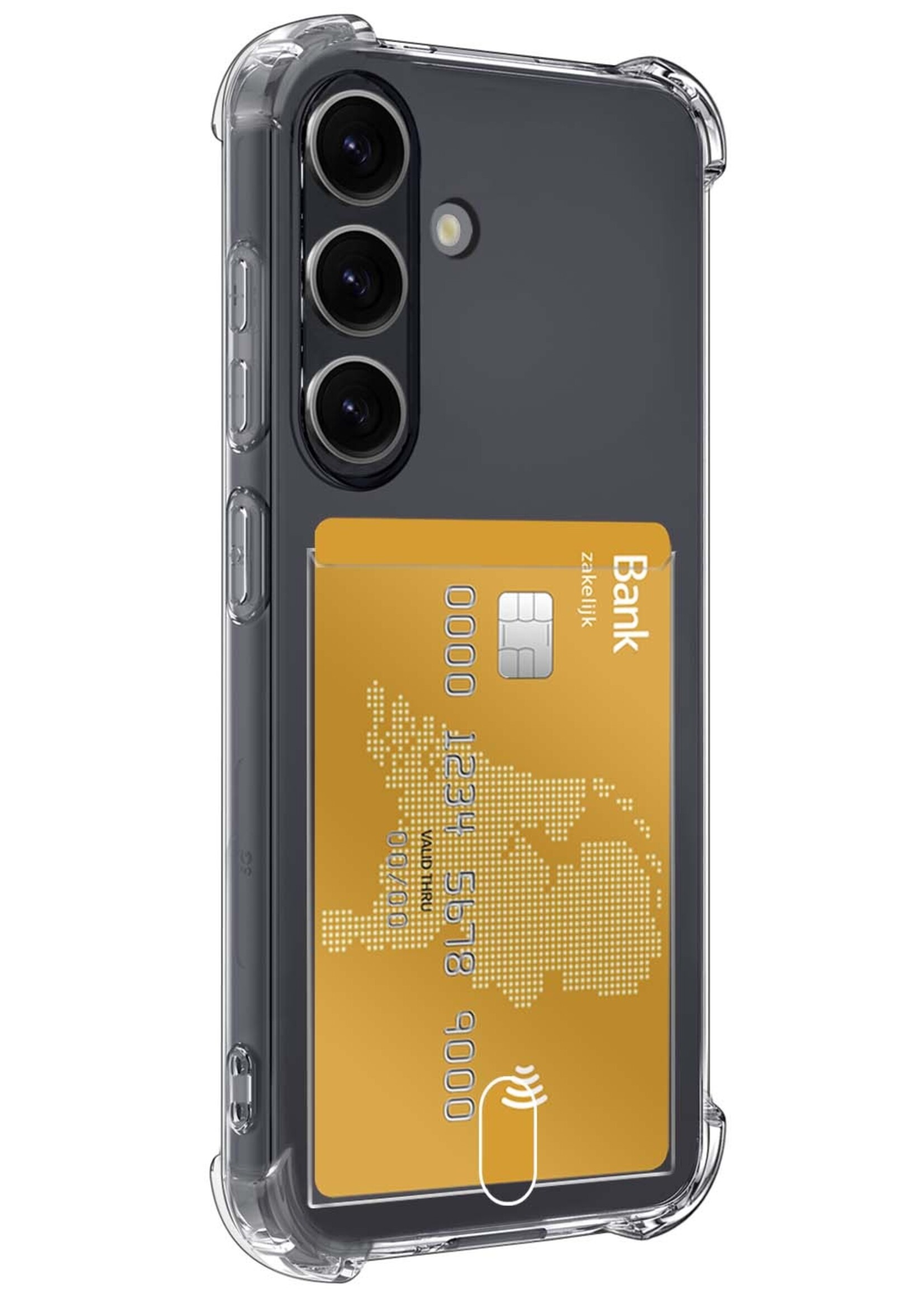BTH Hoesje Geschikt voor Samsung S24 Hoesje Met Pasjeshouder Siliconen Case Met Kaarthouder - Hoes Geschikt voor Samsung Galaxy S24 Hoesje Shock Proof Case - Transparant