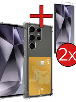 BTH BTH Samsung Galaxy S24 Ultra Hoesje Pashouder Met 2x Screenprotector Met Dichte Notch