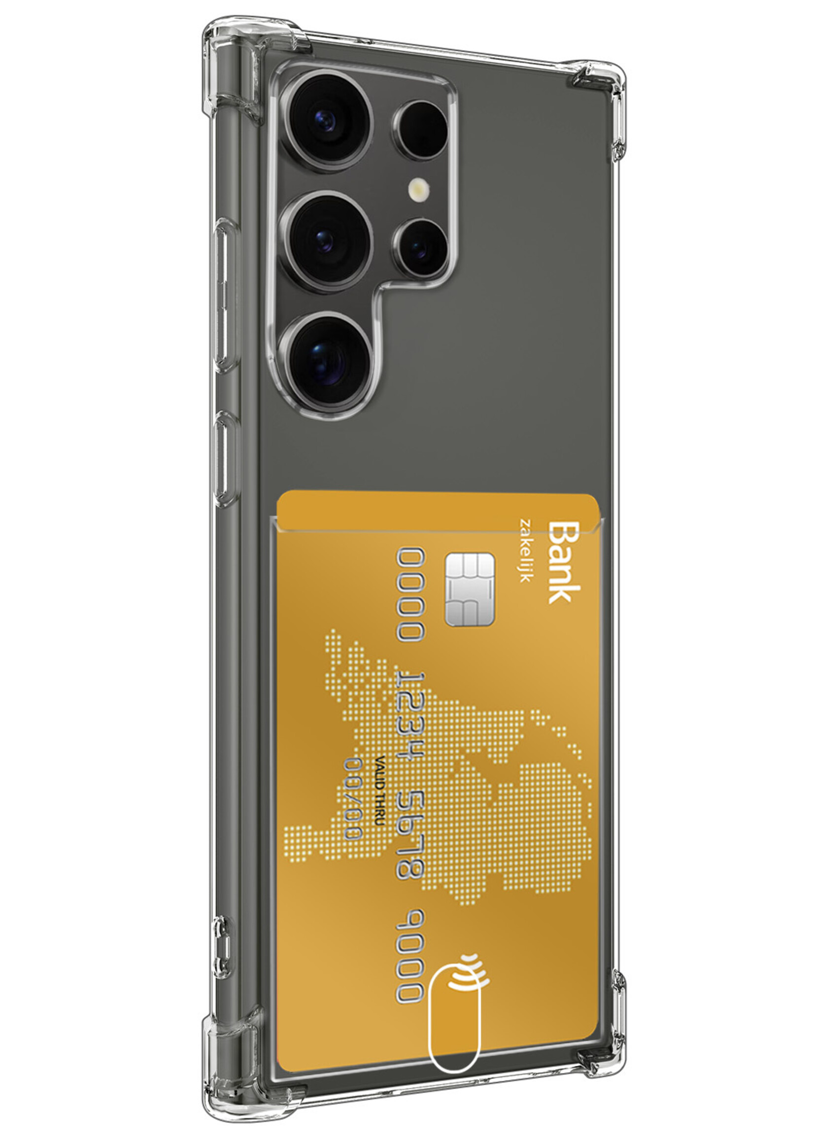BTH Hoesje Geschikt voor Samsung S24 Ultra Hoesje Met Pasjeshouder Siliconen Case Met Kaarthouder Met 2x Screenprotector - Hoes Geschikt voor Samsung Galaxy S24 Ultra Hoesje Shock Proof Case - Transparant