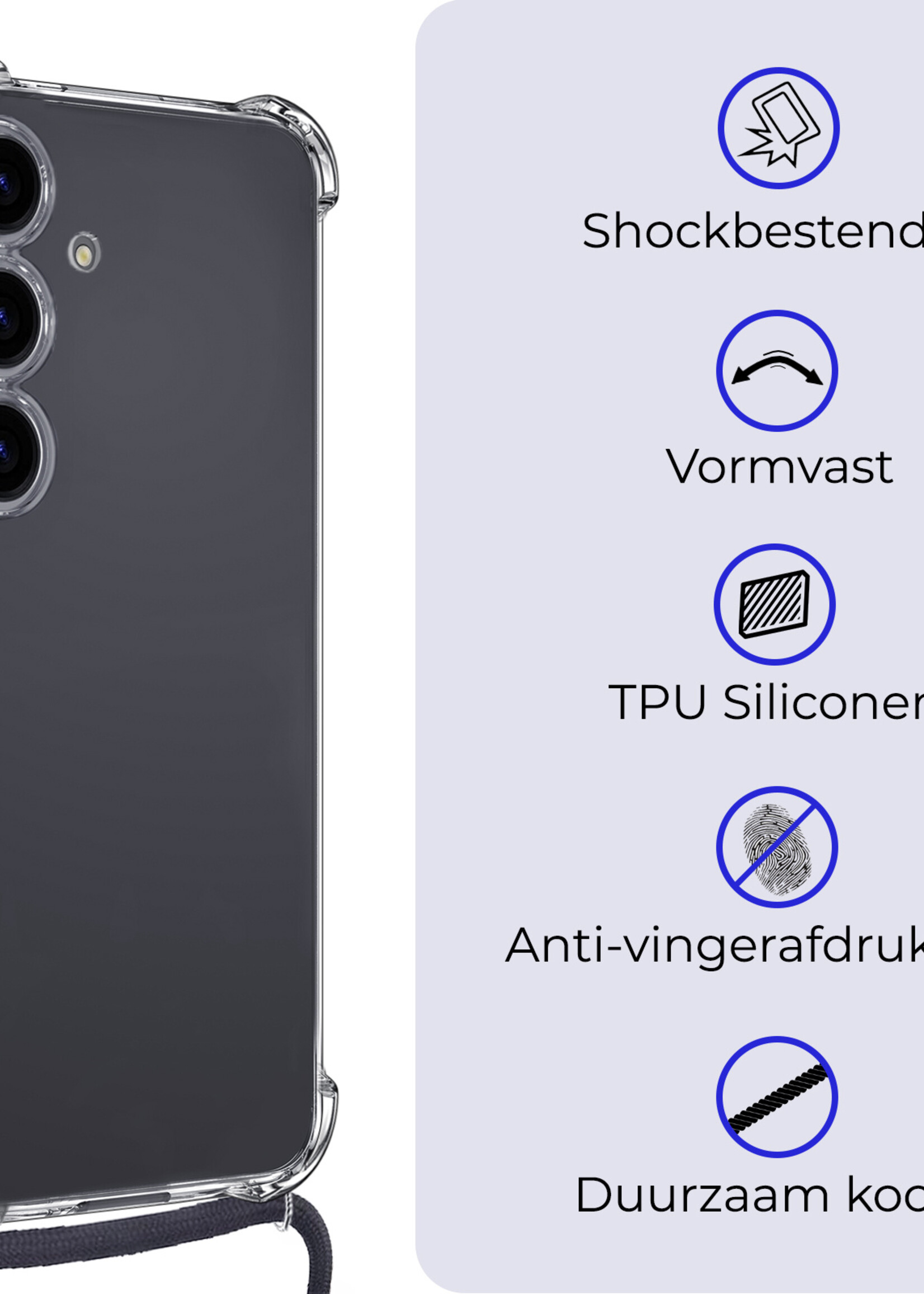 BTH Hoesje Geschikt voor Samsung S24 Plus Hoesje Siliconen Shock Proof Hoesje Met Koord Case Met Telefoonkoord - Hoes Geschikt voor Samsung Galaxy S24 Plus Hoesje Cover Shockproof Met Koord - Transparant
