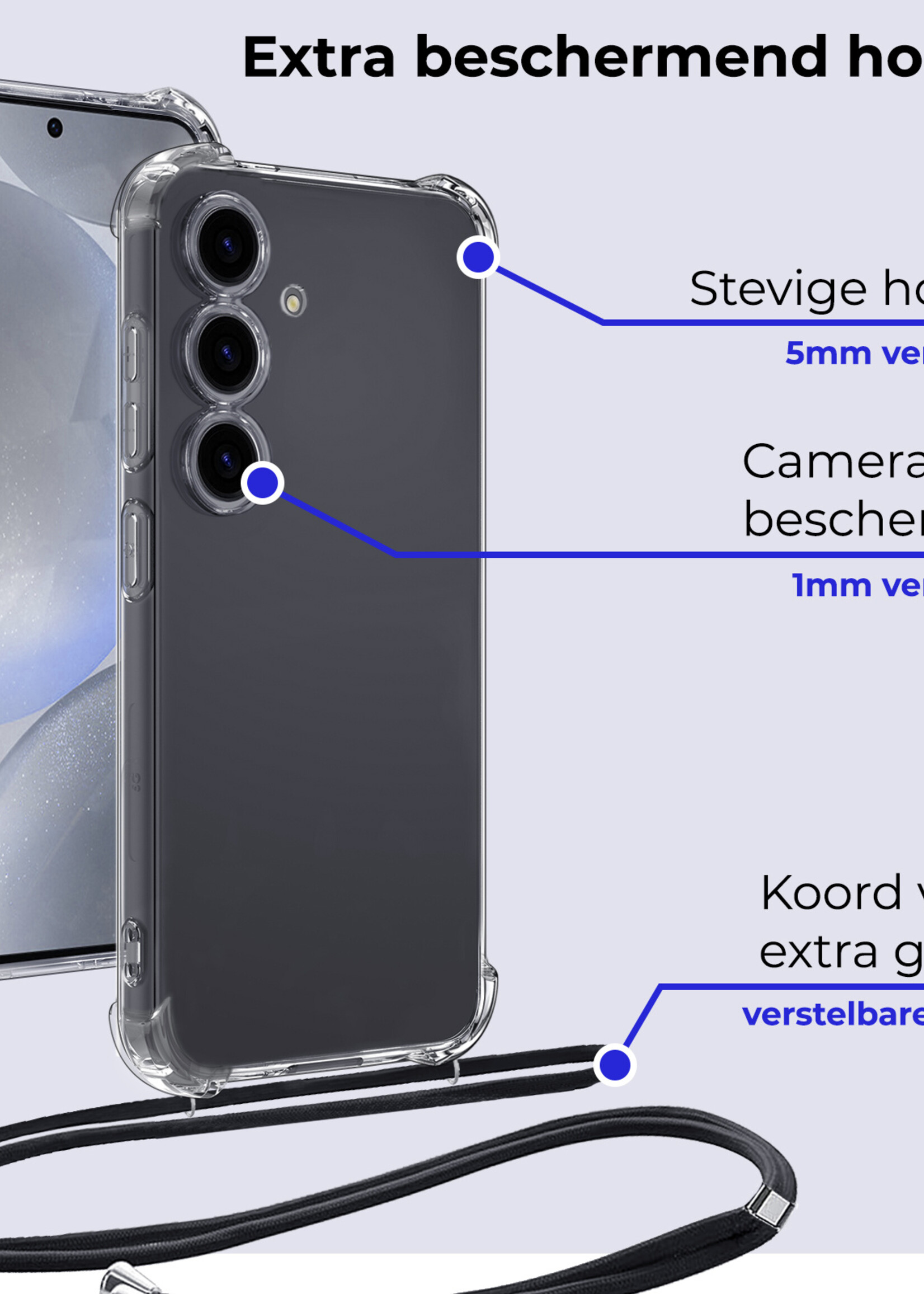 BTH Hoesje Geschikt voor Samsung S24 Plus Hoesje Siliconen Shock Proof Hoesje Met Koord Case Met Telefoonkoord - Hoes Geschikt voor Samsung Galaxy S24 Plus Hoesje Cover Shockproof Met Koord - Transparant