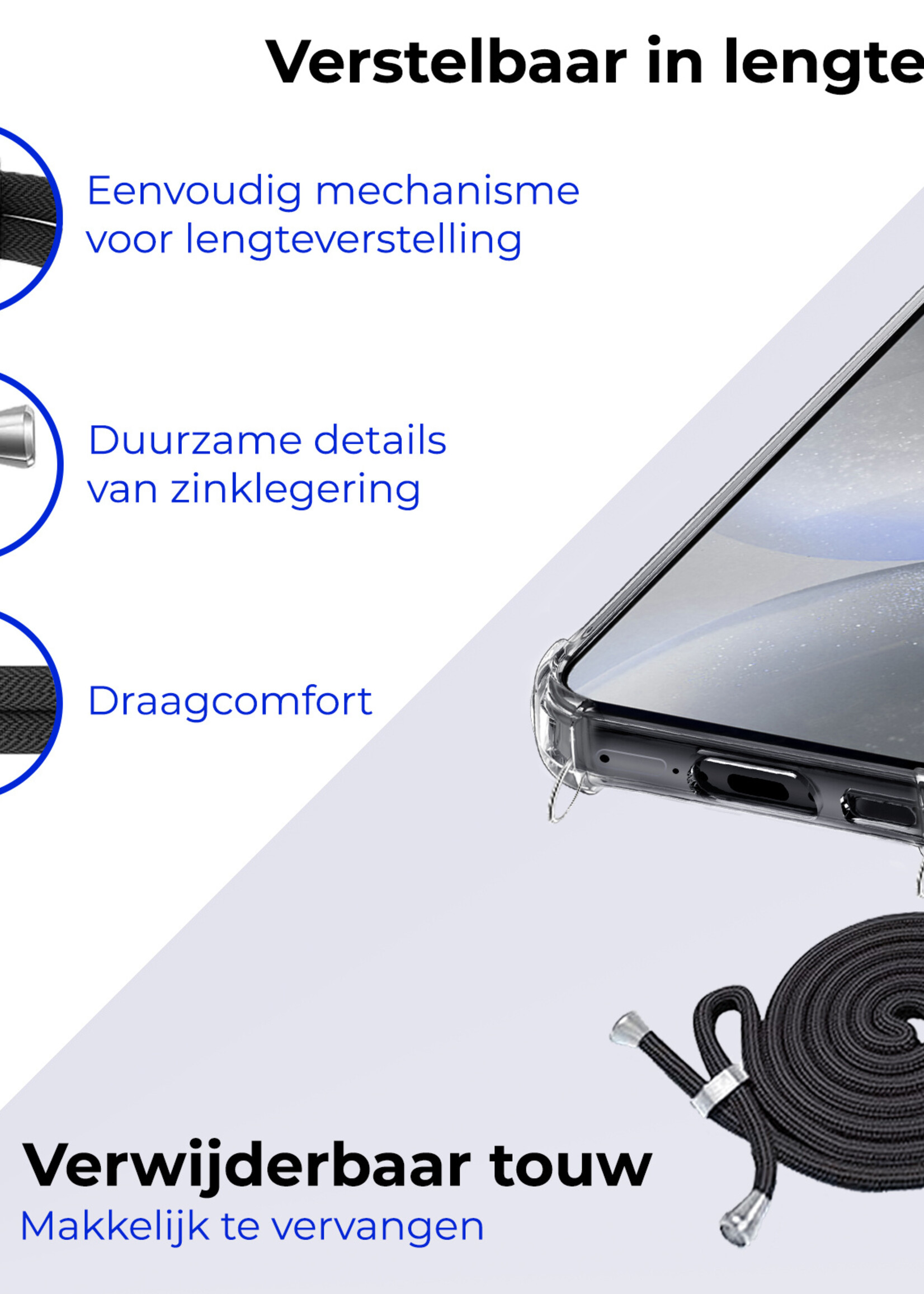 BTH Hoesje Geschikt voor Samsung S24 Plus Hoesje Siliconen Shock Proof Hoesje Met Koord Case Met Telefoonkoord - Hoes Geschikt voor Samsung Galaxy S24 Plus Hoesje Cover Shockproof Met Koord - Transparant