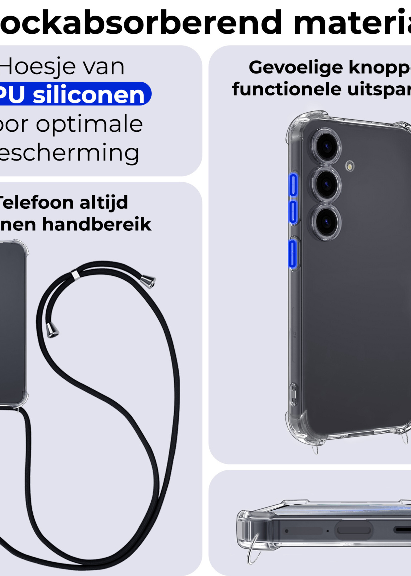 BTH Hoesje Geschikt voor Samsung S24 Plus Hoesje Siliconen Shock Proof Hoesje Met Koord Case Met Telefoonkoord - Hoes Geschikt voor Samsung Galaxy S24 Plus Hoesje Cover Shockproof Met Koord - Transparant