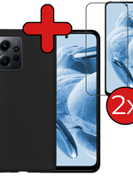 BTH BTH Xiaomi Redmi Note 12 4G Hoesje Siliconen Met 2x Screenprotector - Zwart