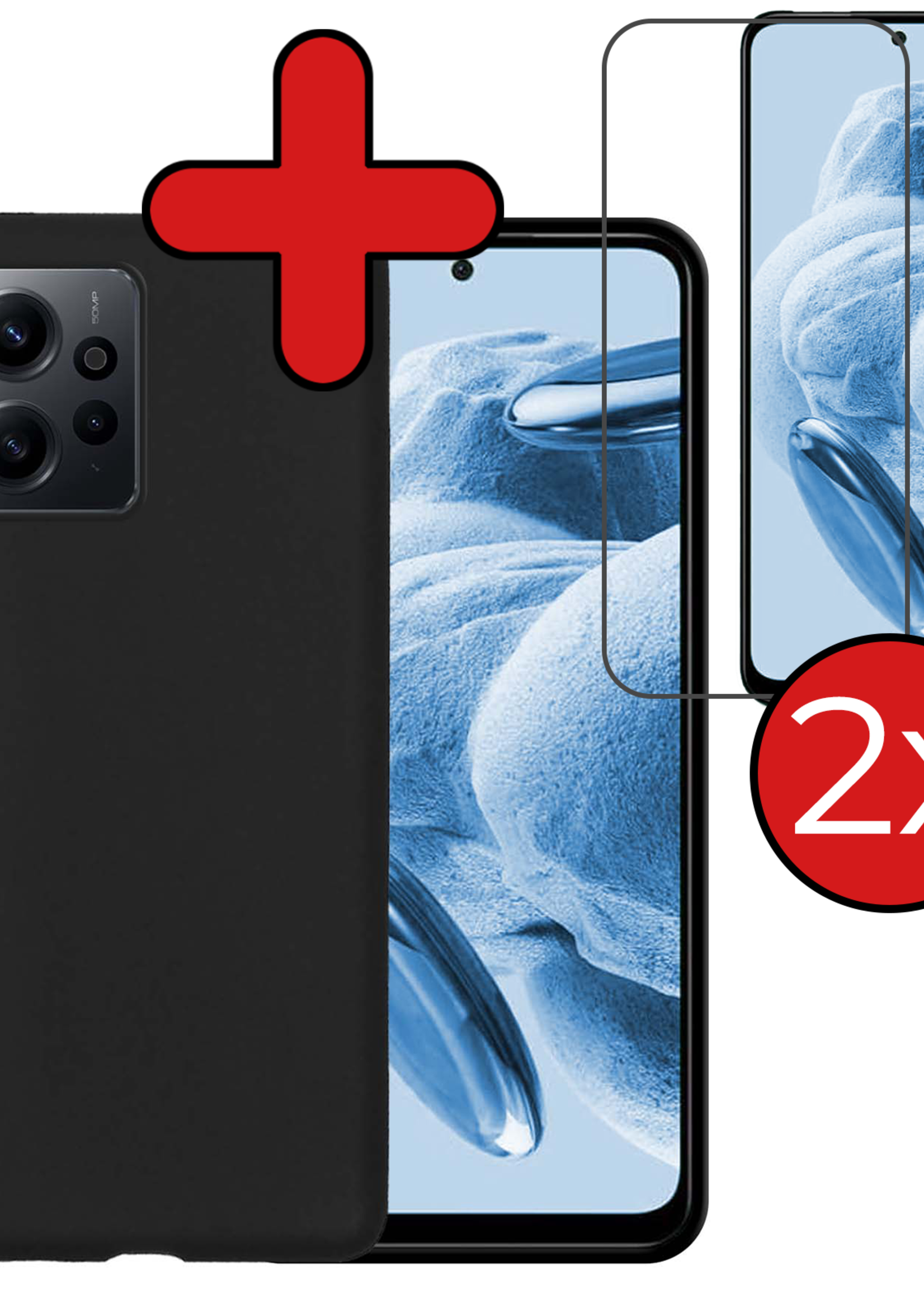 BTH Hoesje Geschikt voor Xiaomi Redmi Note 12 5G Hoesje Siliconen Case Hoes Met 2x Screenprotector - Hoes Geschikt voor Xiaomi Redmi Note 12 5G Hoes Cover Case - Zwart