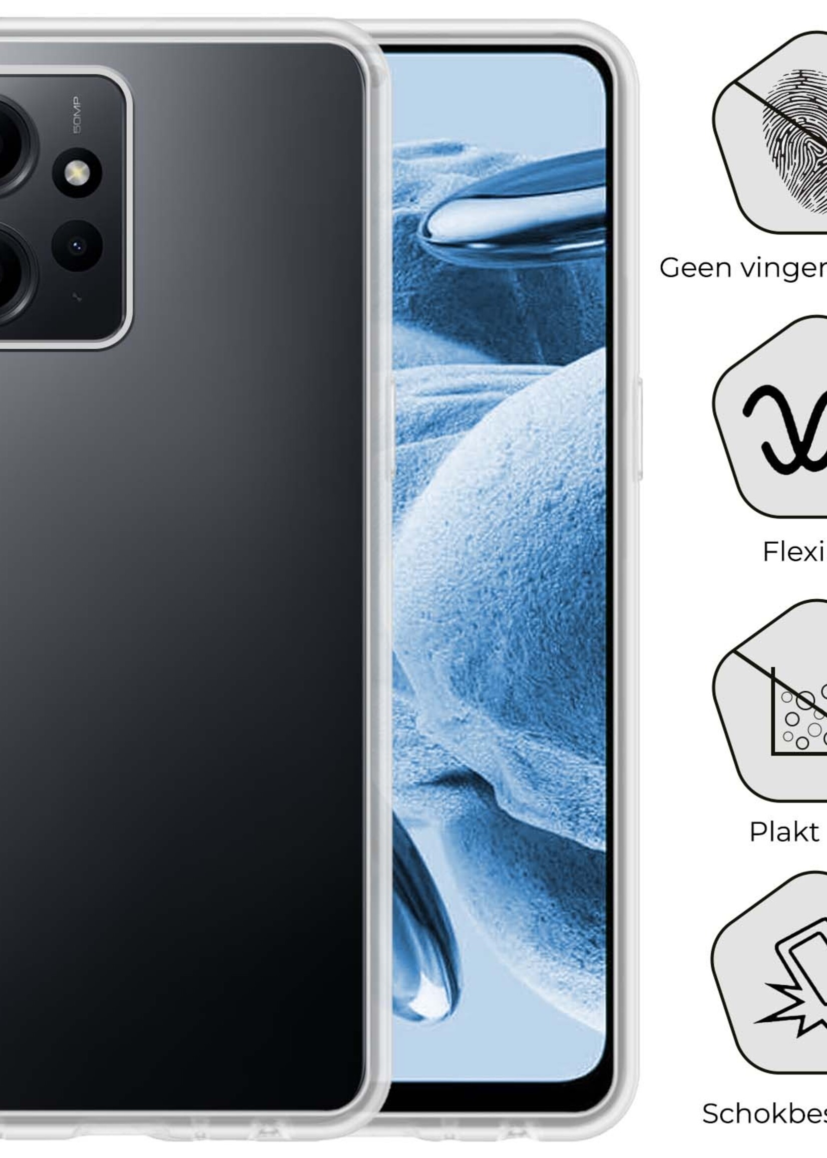 BTH Hoesje Geschikt voor Xiaomi Redmi Note 12 5G Hoesje Siliconen Case Hoes Met 2x Screenprotector - Hoes Geschikt voor Xiaomi Redmi Note 12 5G Hoes Cover Case - Transparant