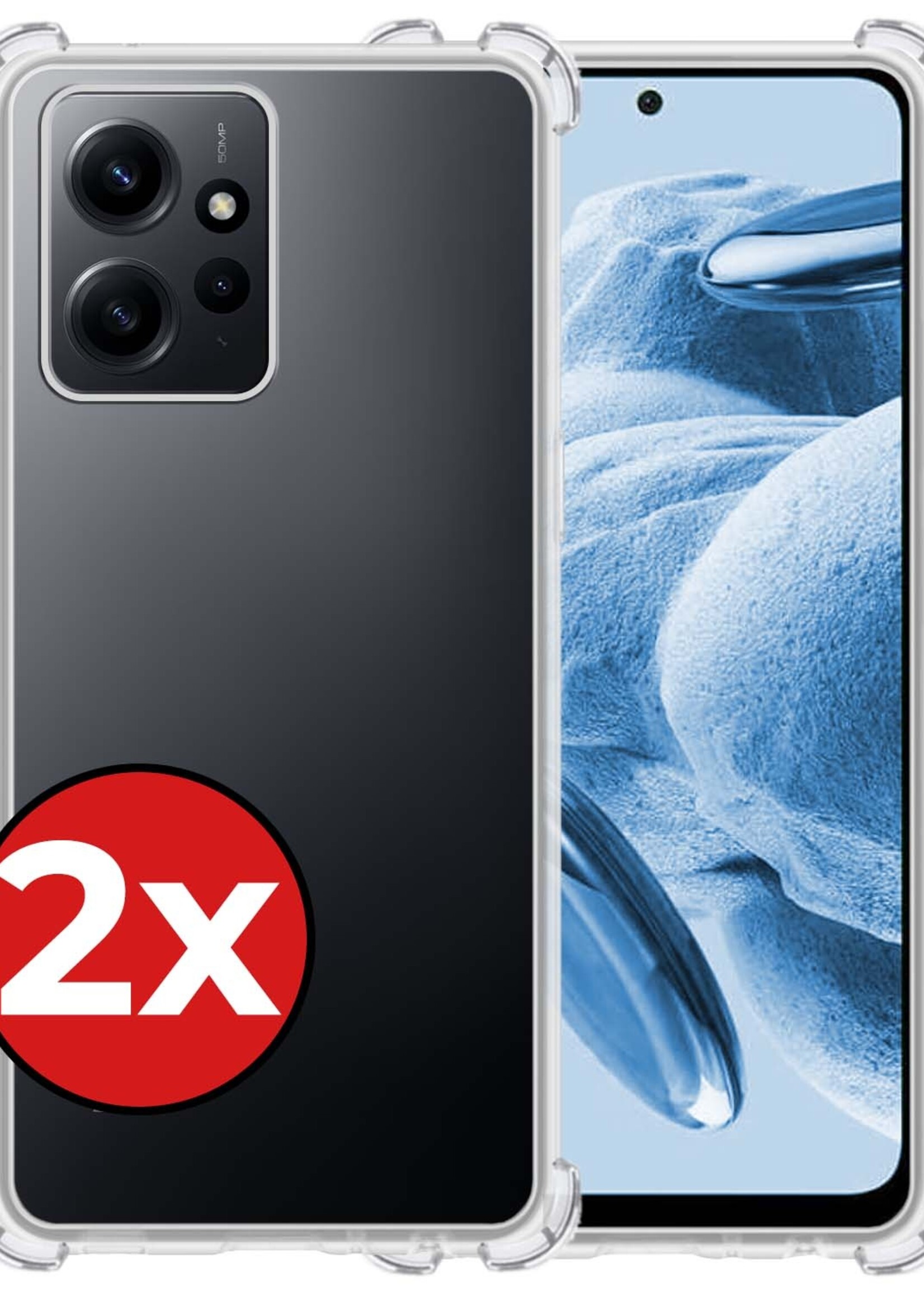 BTH Hoesje Geschikt voor Xiaomi Redmi Note 12 5G Hoesje Siliconen Shock Proof Case Hoes - Hoes Geschikt voor Xiaomi Redmi Note 12 5G Hoes Cover Case Shockproof - Transparant - 2 PACK