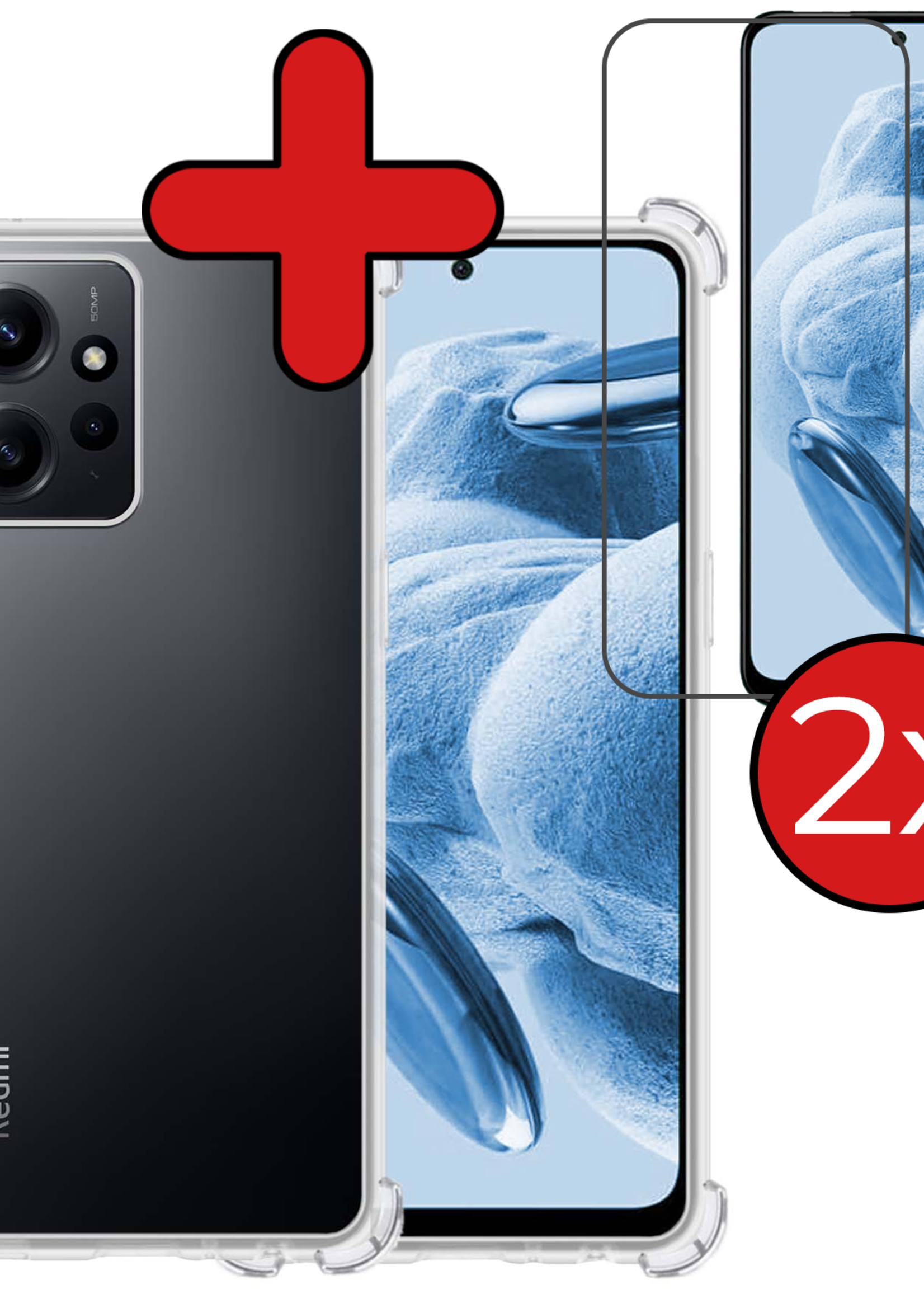 BTH Hoesje Geschikt voor Xiaomi Redmi Note 12 5G Hoesje Siliconen Shock Proof Case Hoes Met 2x Screenprotector - Hoes Geschikt voor Xiaomi Redmi Note 12 5G Hoes Cover Case Shockproof - Transparant