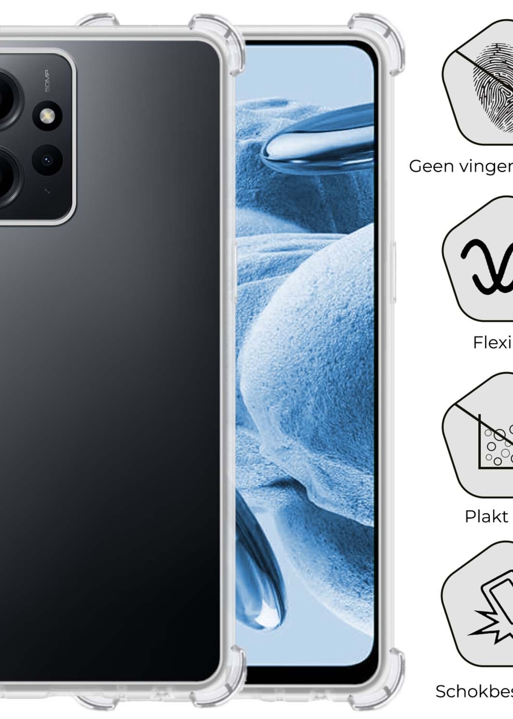 BTH Hoesje Geschikt voor Xiaomi Redmi Note 12 5G Hoesje Siliconen Shock Proof Case Hoes Met 2x Screenprotector - Hoes Geschikt voor Xiaomi Redmi Note 12 5G Hoes Cover Case Shockproof - Transparant