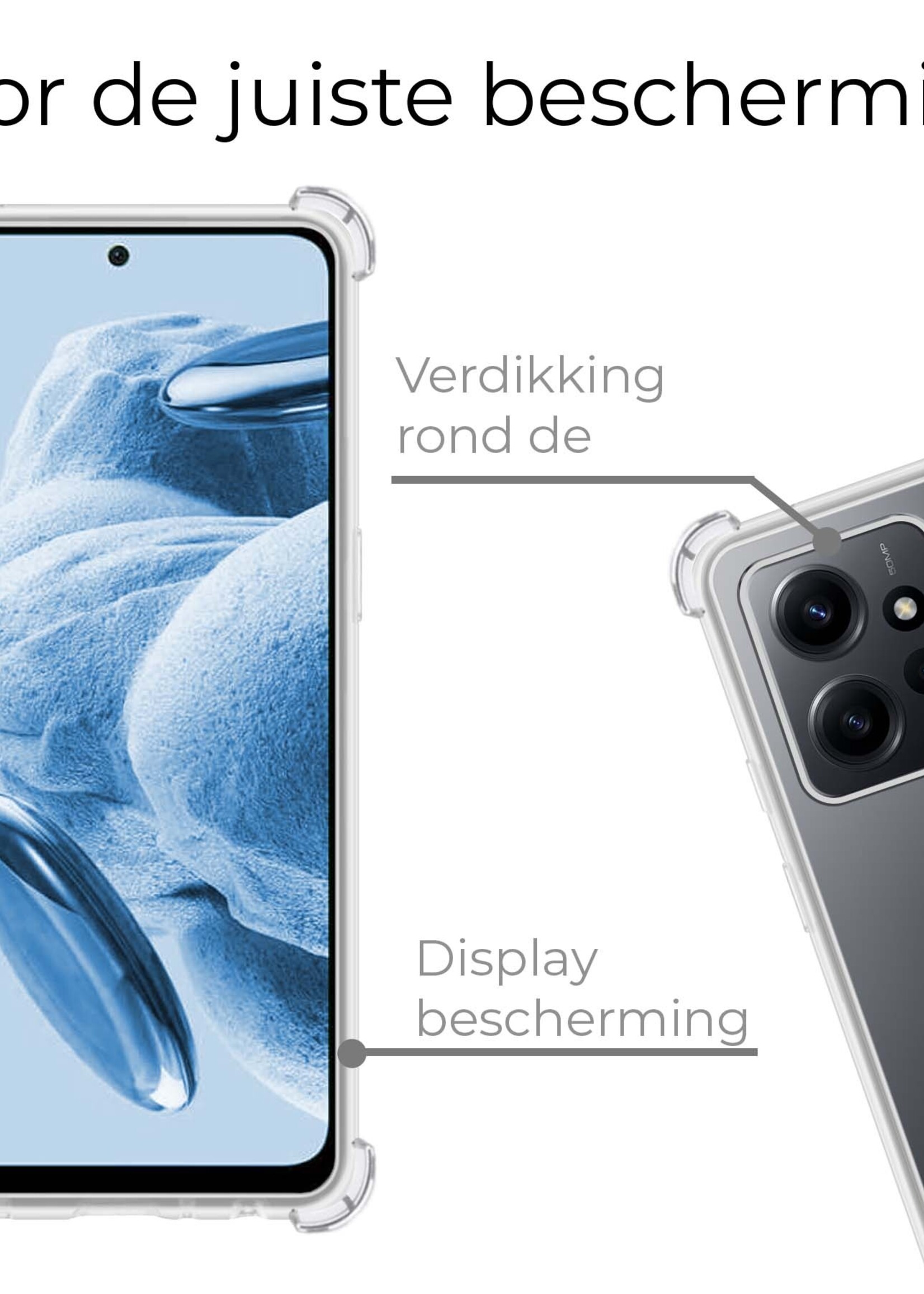 BTH Hoesje Geschikt voor Xiaomi Redmi Note 12 5G Hoesje Siliconen Shock Proof Case Hoes Met 2x Screenprotector - Hoes Geschikt voor Xiaomi Redmi Note 12 5G Hoes Cover Case Shockproof - Transparant