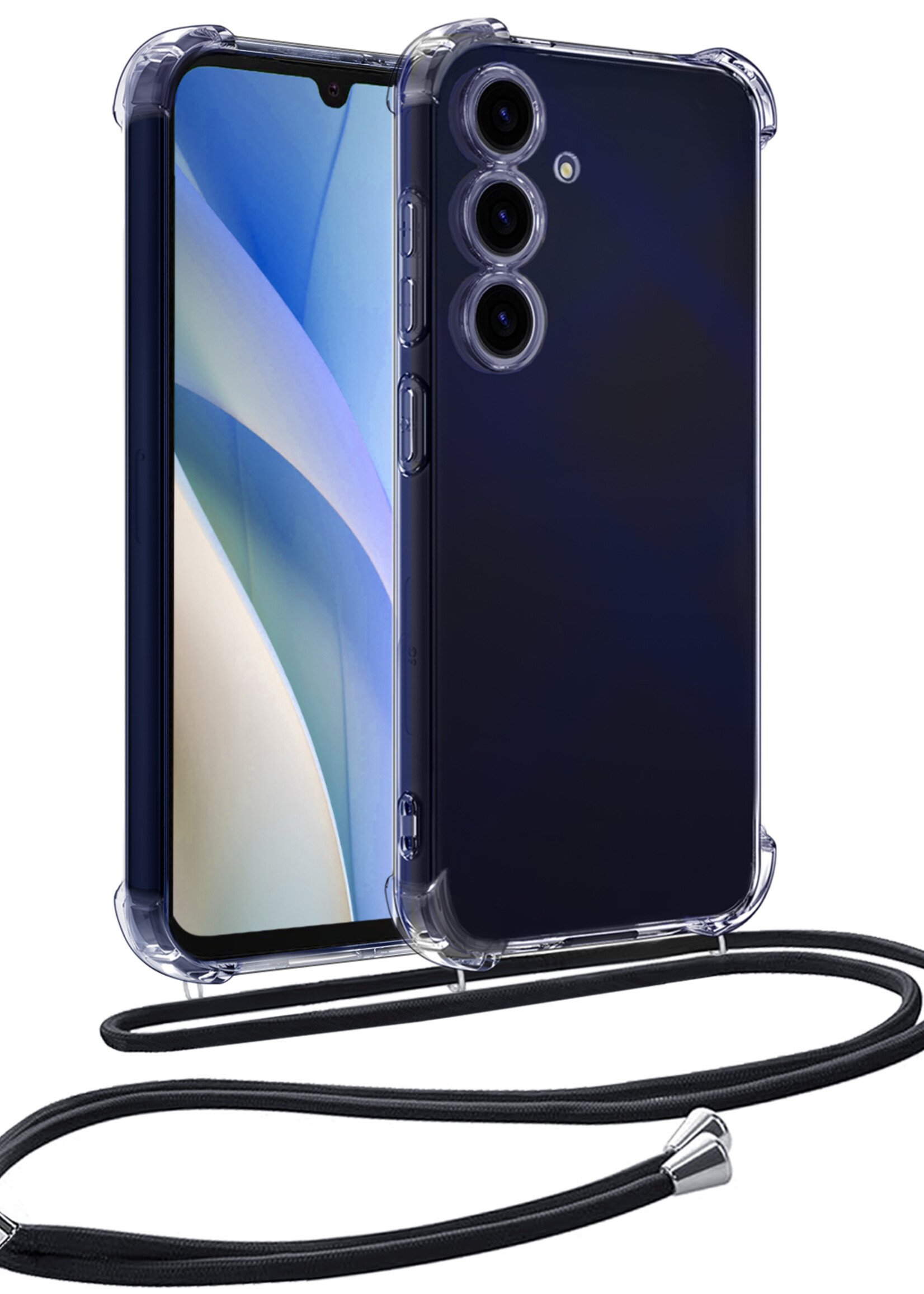 BTH Hoesje Geschikt voor Samsung A15 Hoesje Siliconen Shock Proof Hoesje Met Koord Case Met Telefoonkoord - Hoes Geschikt voor Samsung Galaxy A15 Hoesje Cover Shockproof Met Koord - Transparant