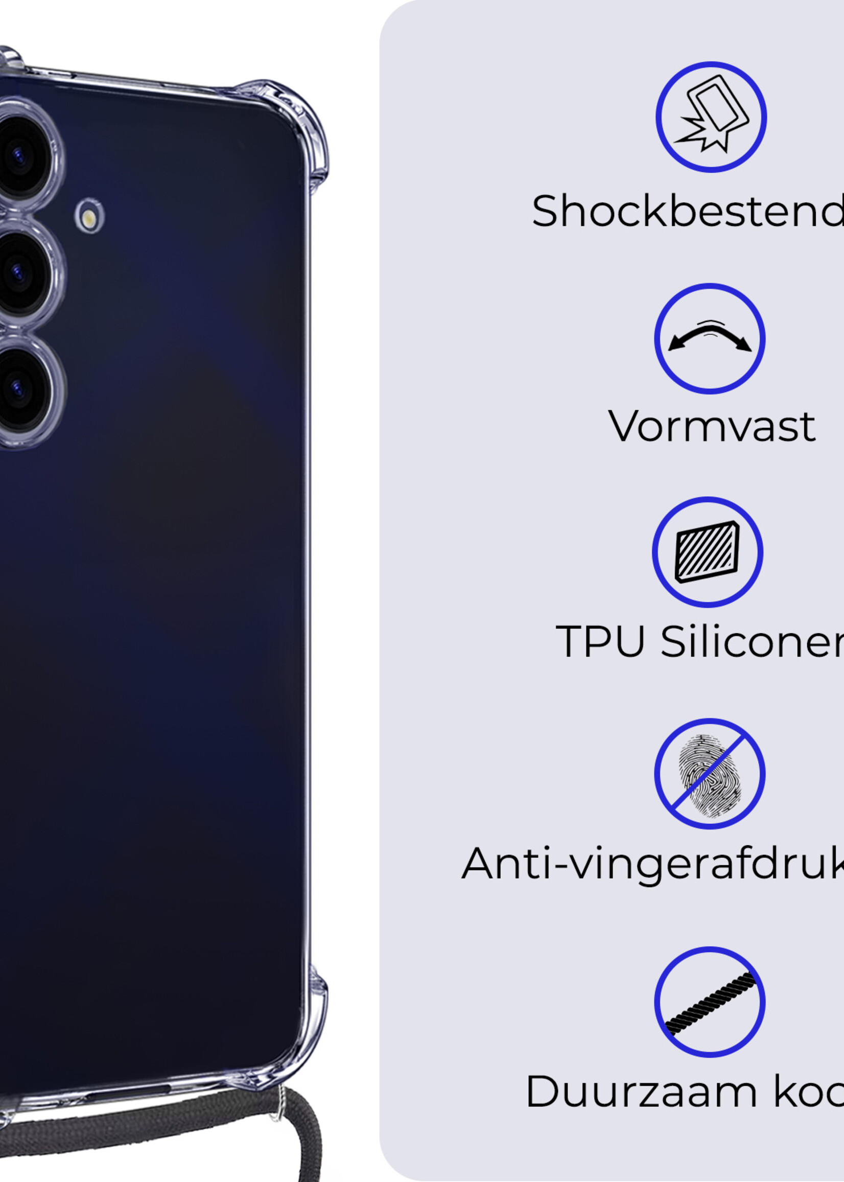 BTH Hoesje Geschikt voor Samsung A15 Hoesje Siliconen Shock Proof Hoesje Met Koord Case Met Telefoonkoord - Hoes Geschikt voor Samsung Galaxy A15 Hoesje Cover Shockproof Met Koord - Transparant