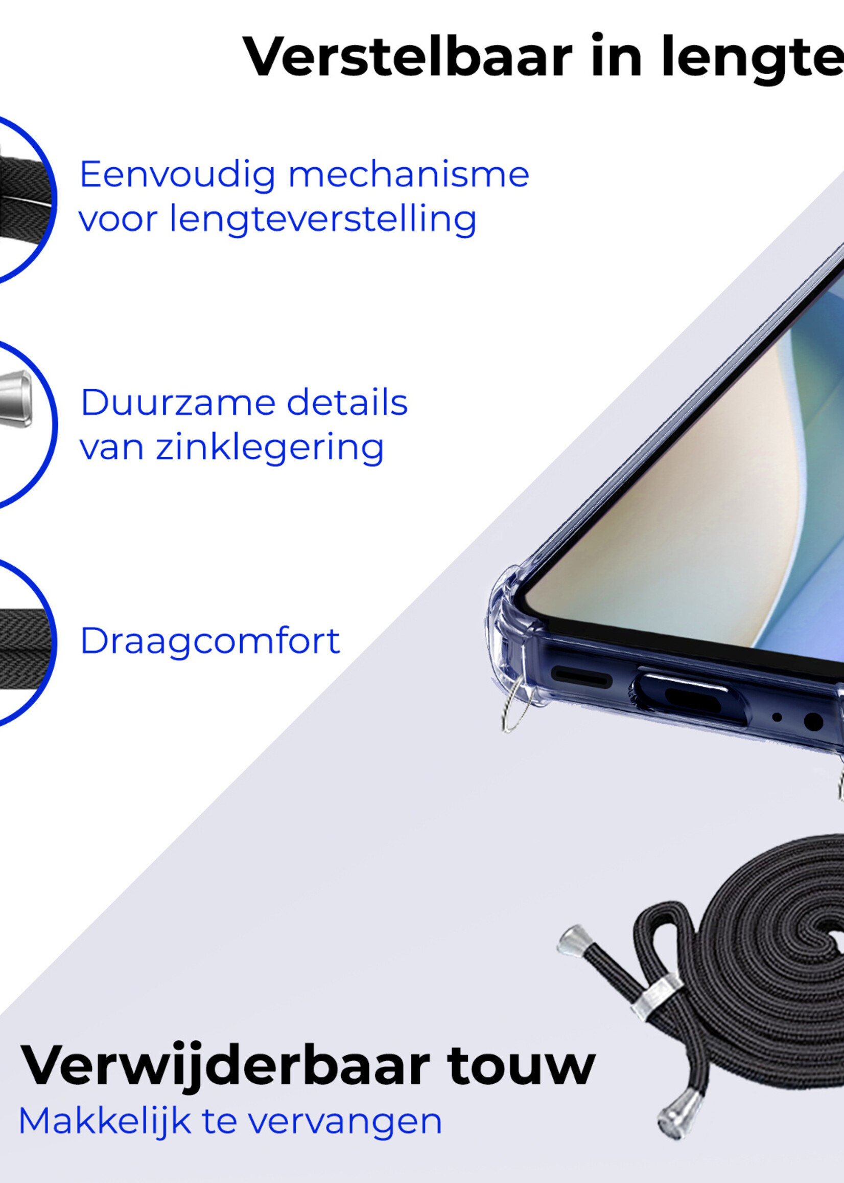 BTH Hoesje Geschikt voor Samsung A15 Hoesje Siliconen Shock Proof Hoesje Met Koord Case Met Telefoonkoord - Hoes Geschikt voor Samsung Galaxy A15 Hoesje Cover Shockproof Met Koord - Transparant