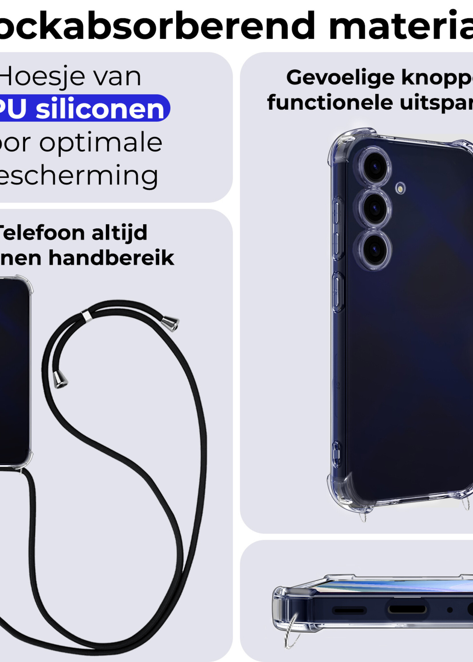 BTH Hoesje Geschikt voor Samsung A15 Hoesje Siliconen Shock Proof Hoesje Met Koord Case Met Telefoonkoord - Hoes Geschikt voor Samsung Galaxy A15 Hoesje Cover Shockproof Met Koord - Transparant
