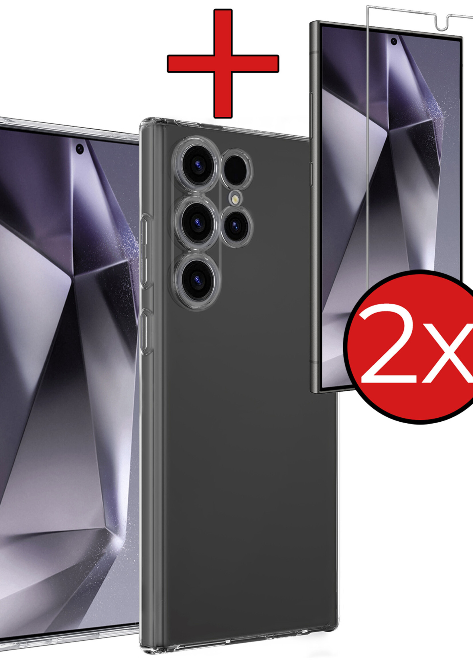 BTH Hoesje Geschikt voor Samsung S24 Ultra Hoesje Siliconen Case Hoes Met 2x Screenprotector - Hoes Geschikt voor Samsung Galaxy S24 Ultra Hoes Cover Case - Transparant