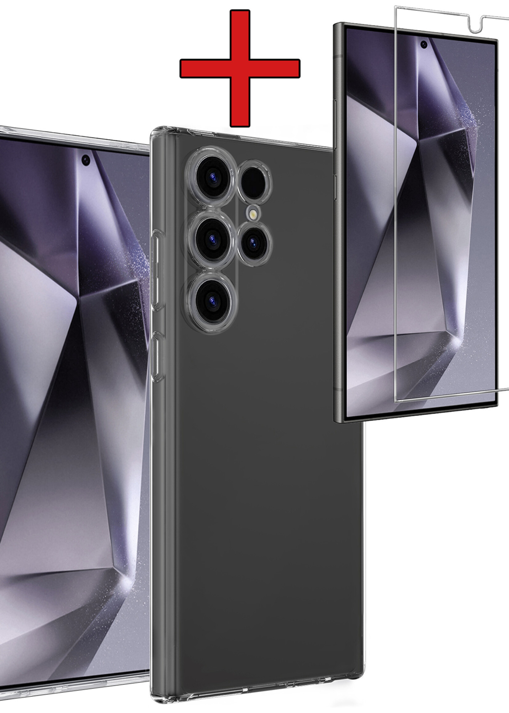 BTH Hoesje Geschikt voor Samsung S24 Ultra Hoesje Siliconen Case Hoes Met Screenprotector - Hoes Geschikt voor Samsung Galaxy S24 Ultra Hoes Cover Case - Transparant