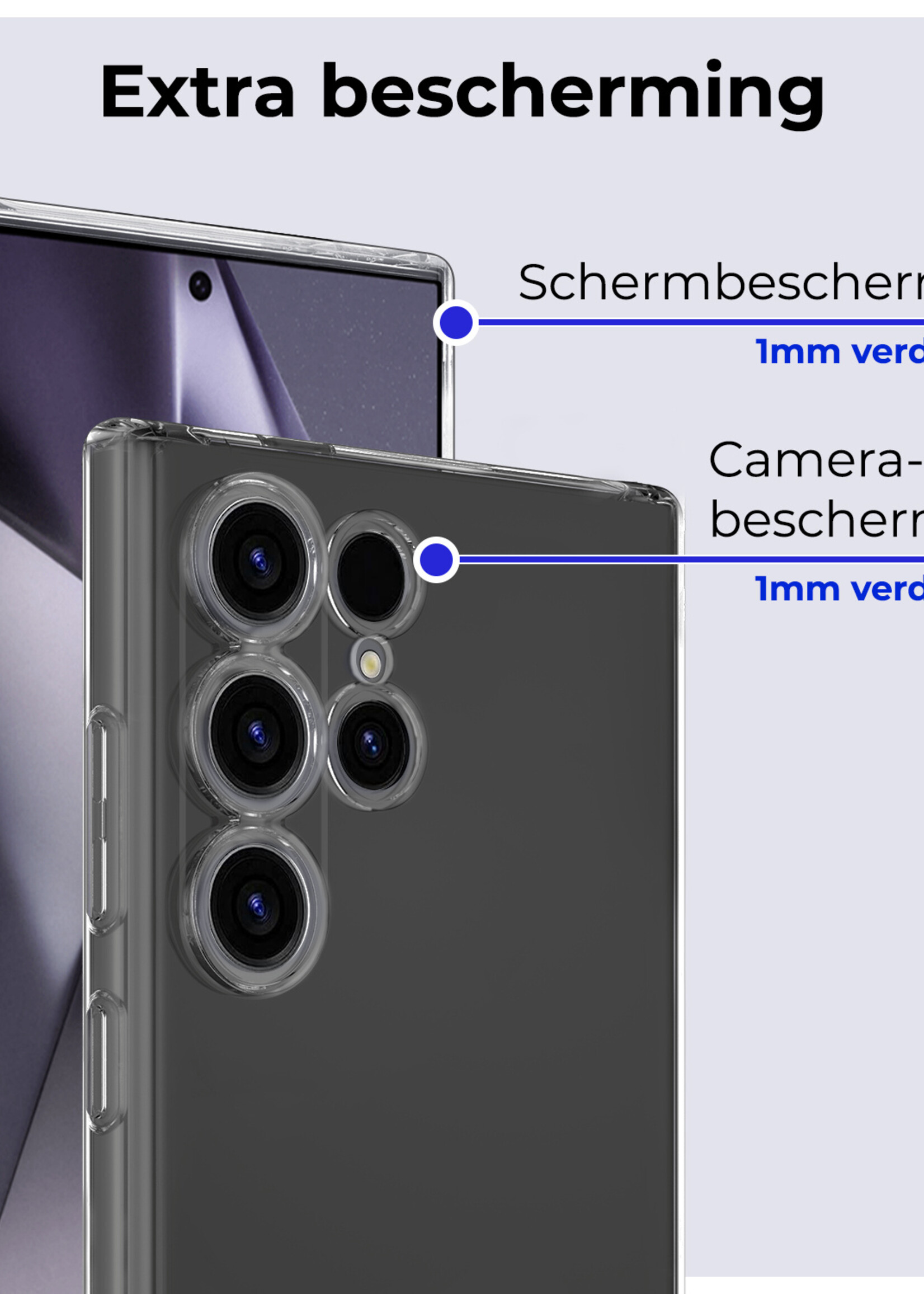 BTH Hoesje Geschikt voor Samsung S24 Ultra Hoesje Siliconen Case Hoes Met Screenprotector - Hoes Geschikt voor Samsung Galaxy S24 Ultra Hoes Cover Case - Transparant