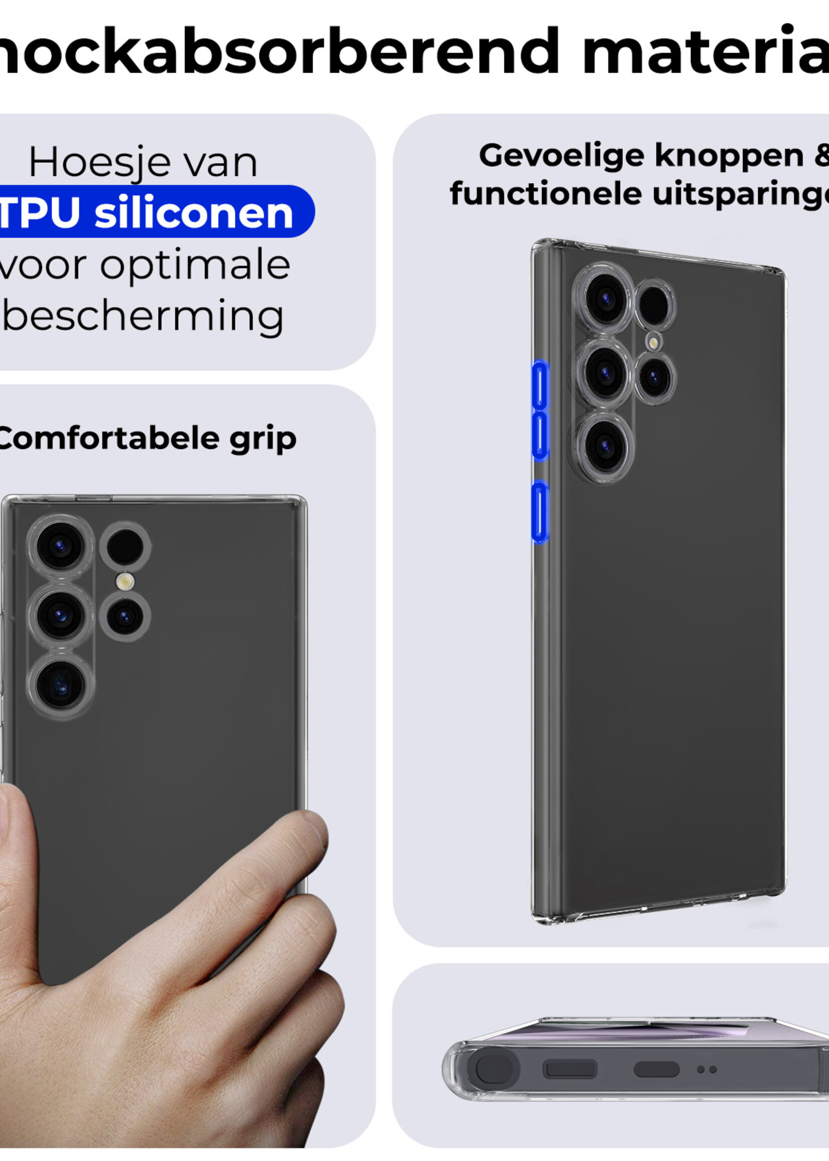 BTH Hoesje Geschikt voor Samsung S24 Ultra Hoesje Siliconen Case Hoes Met Screenprotector - Hoes Geschikt voor Samsung Galaxy S24 Ultra Hoes Cover Case - Transparant